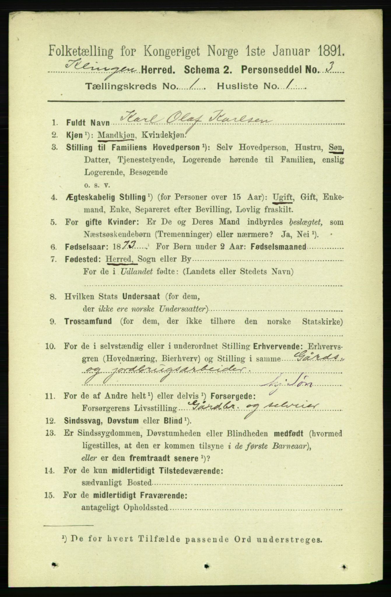 RA, 1891 census for 1746 Klinga, 1891, p. 86