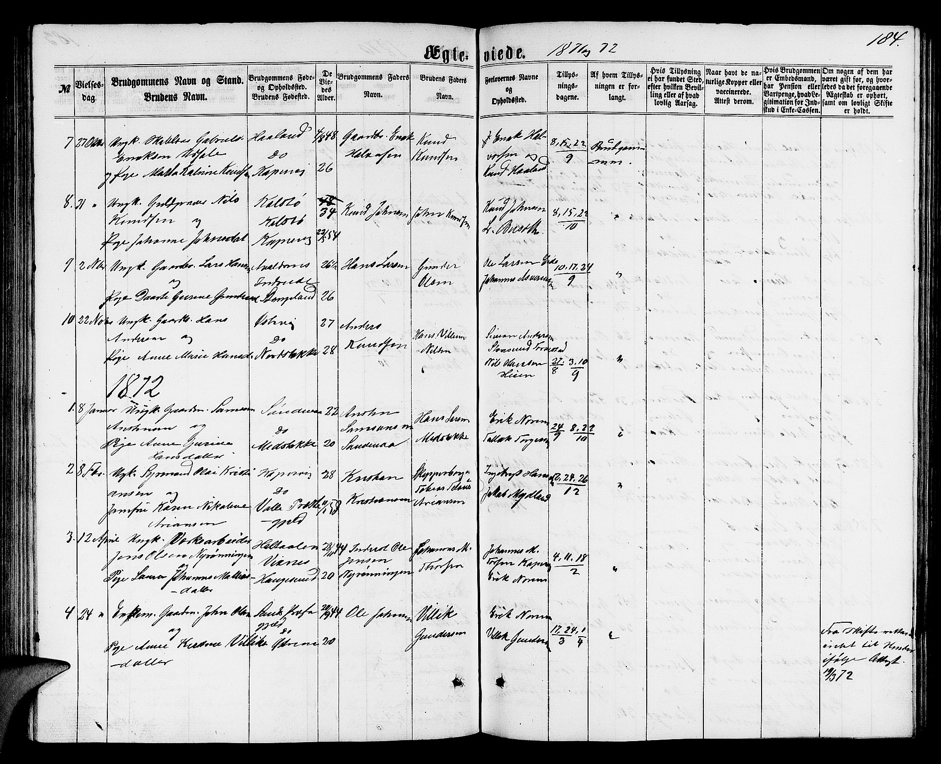 Avaldsnes sokneprestkontor, SAST/A -101851/H/Ha/Hab/L0004: Parish register (copy) no. B 4, 1861-1876, p. 184