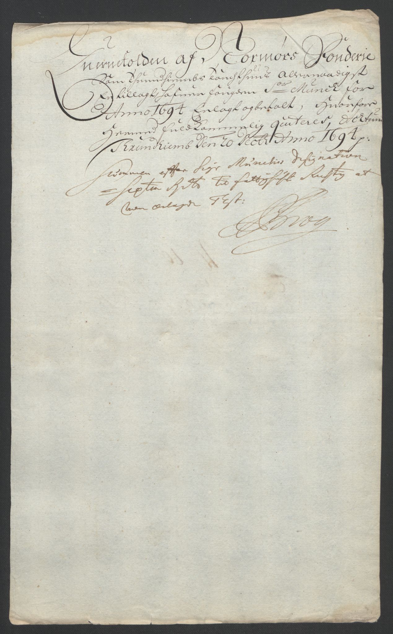 Rentekammeret inntil 1814, Reviderte regnskaper, Fogderegnskap, AV/RA-EA-4092/R56/L3736: Fogderegnskap Nordmøre, 1694-1696, p. 173