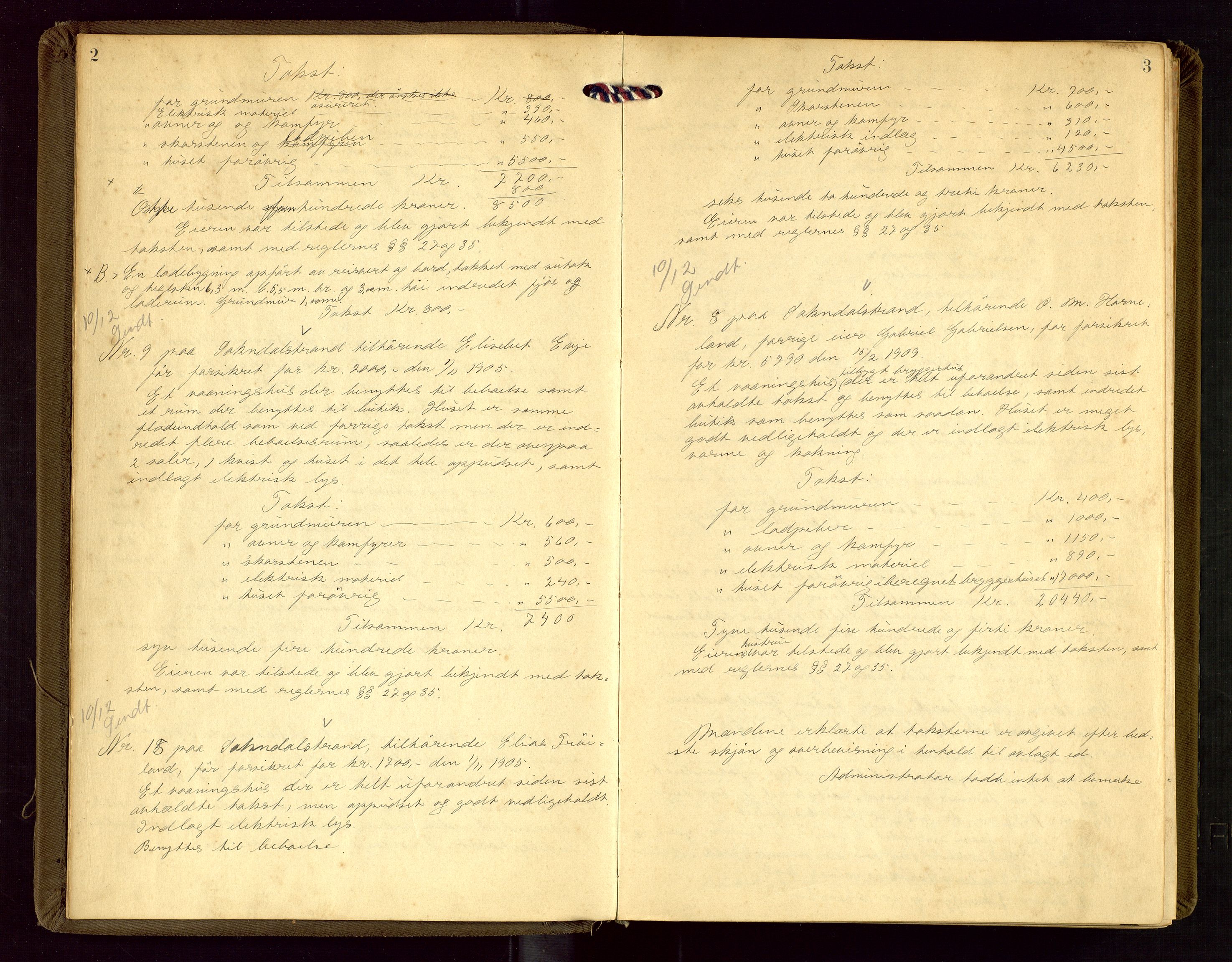 Sokndal lensmannskontor, AV/SAST-A-100417/Goa/L0004: "Brandtakstprotokol", 1920-1952, p. 2-3