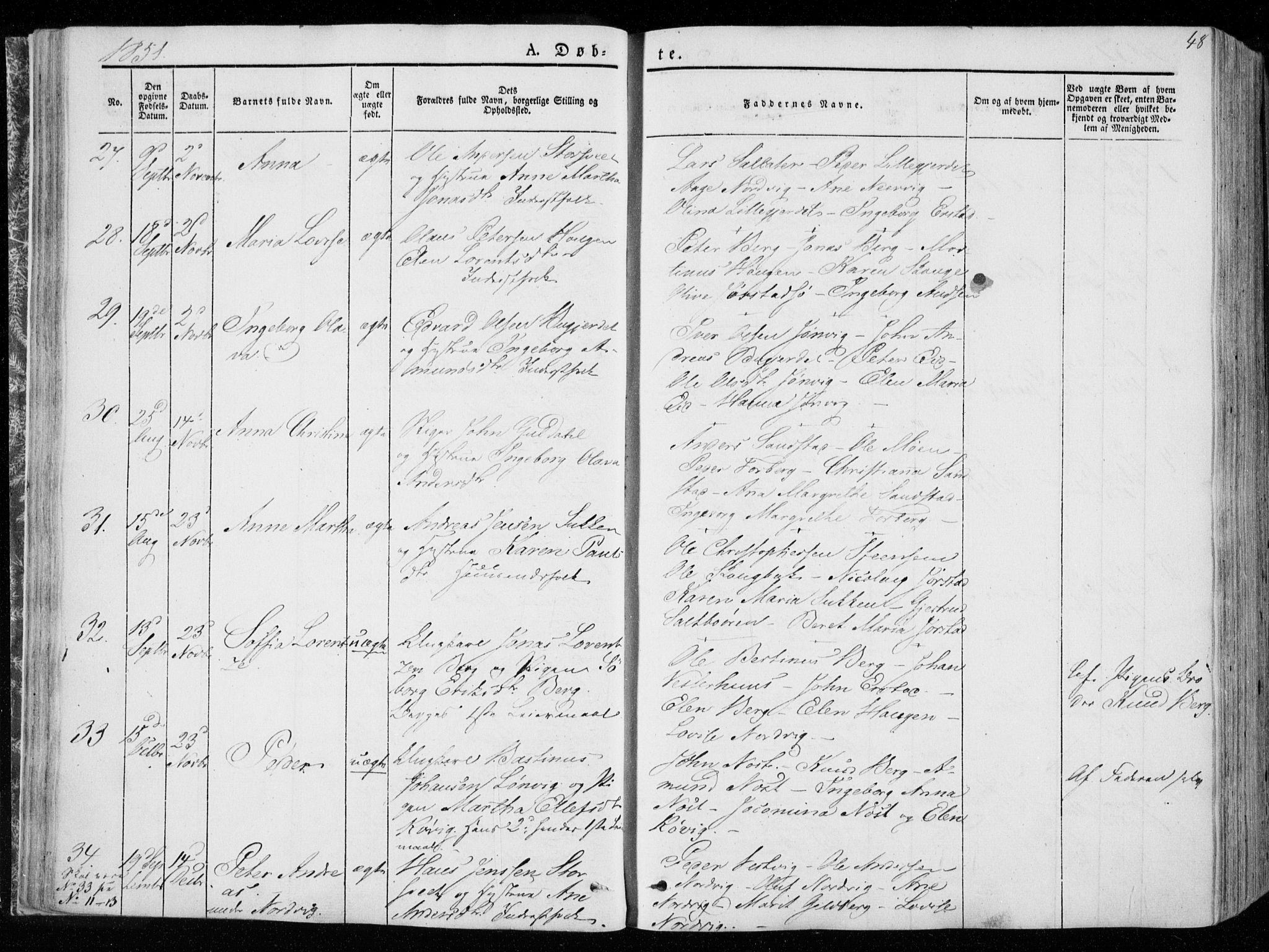 Ministerialprotokoller, klokkerbøker og fødselsregistre - Nord-Trøndelag, AV/SAT-A-1458/722/L0218: Parish register (official) no. 722A05, 1843-1868, p. 48