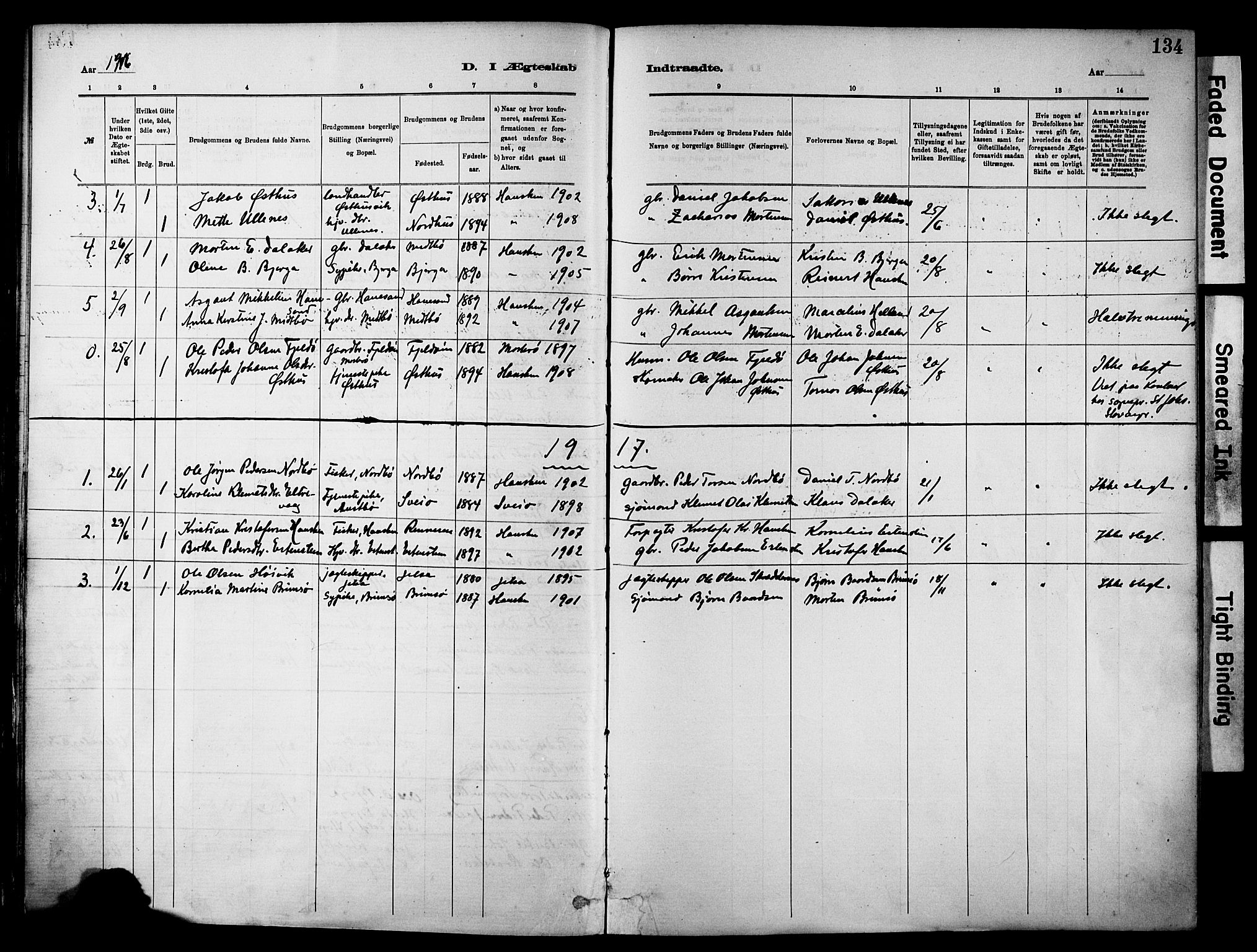 Rennesøy sokneprestkontor, AV/SAST-A -101827/H/Ha/Haa/L0012: Parish register (official) no. A 13, 1885-1917, p. 134