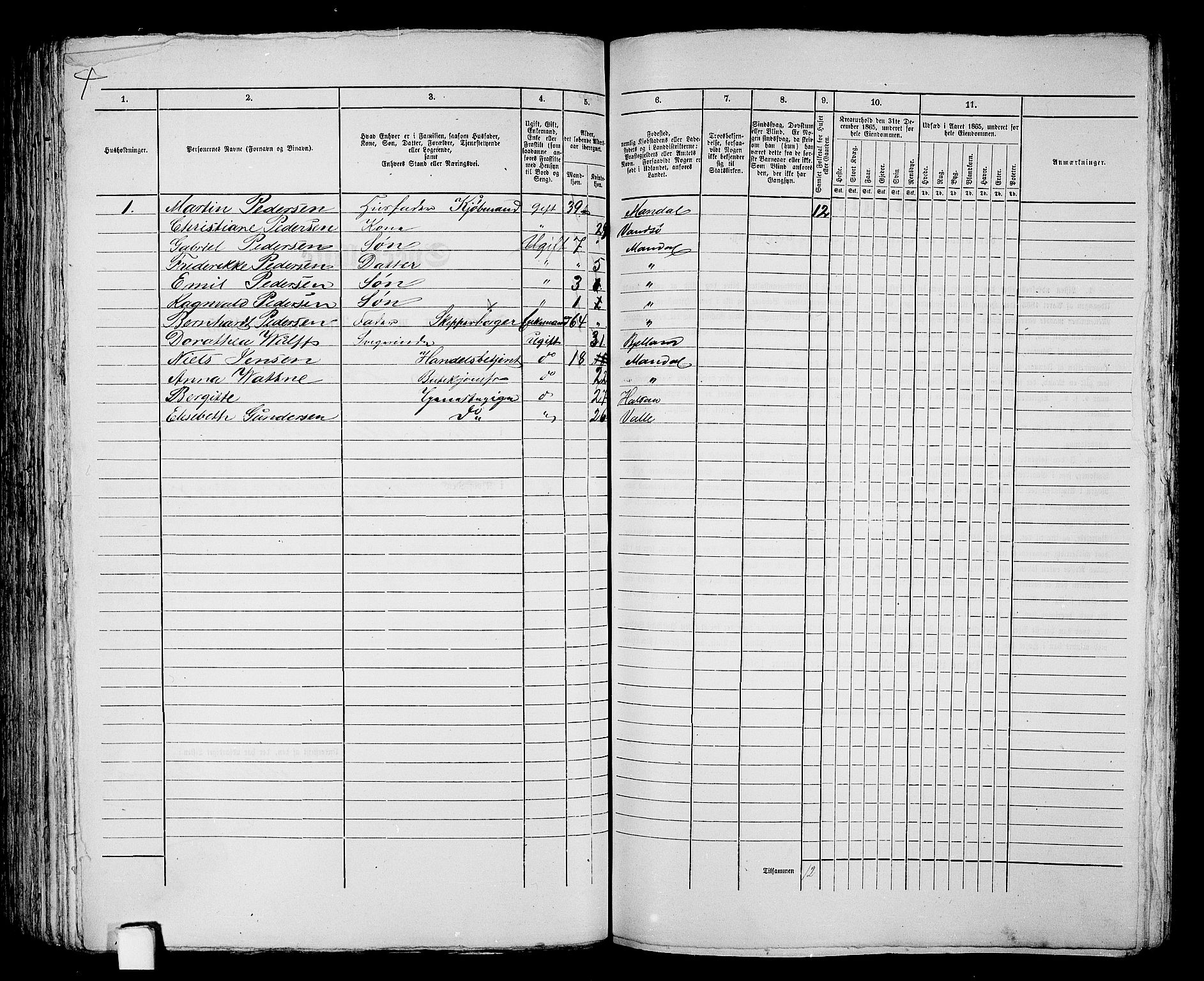 RA, 1865 census for Mandal/Mandal, 1865, p. 203