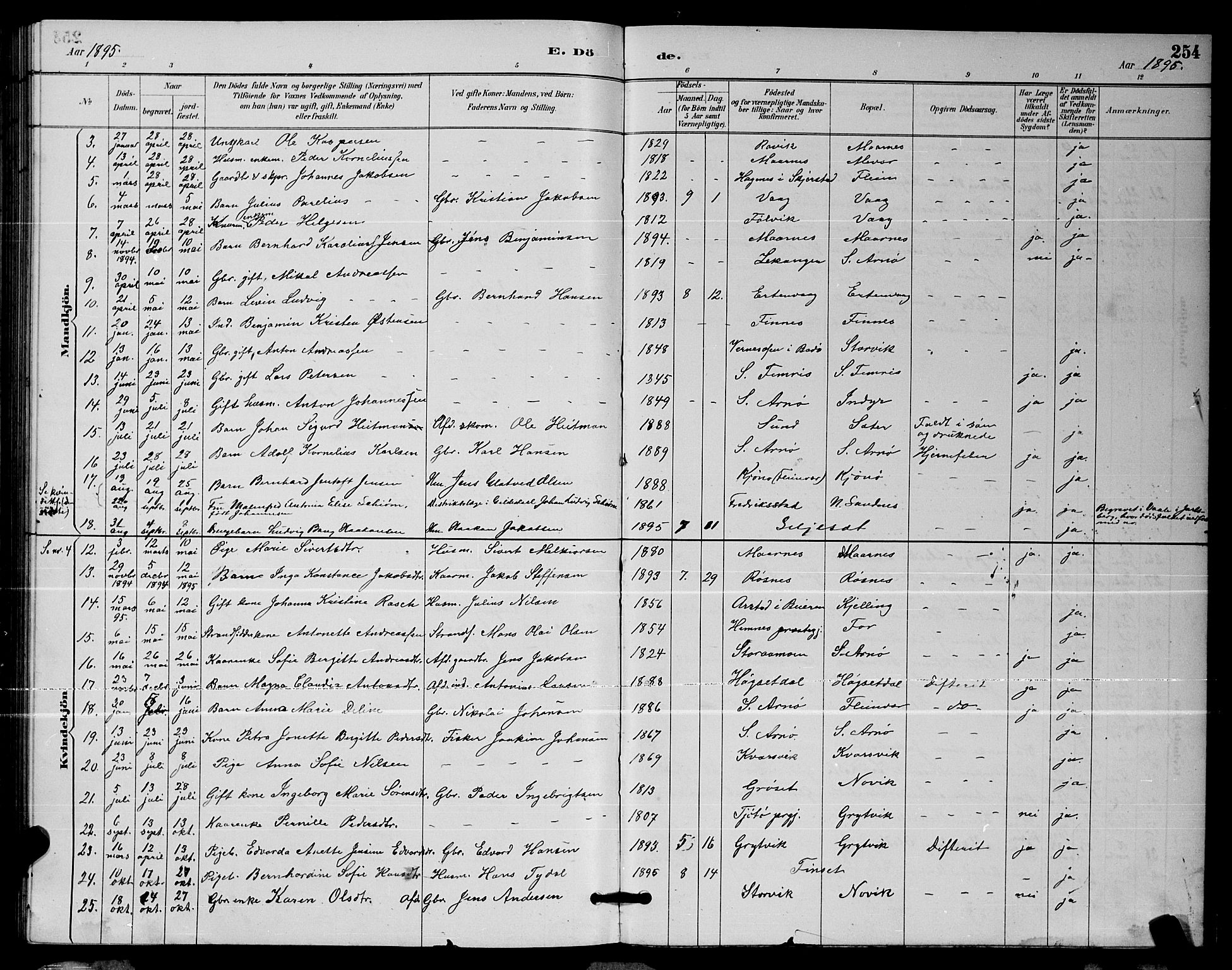 Ministerialprotokoller, klokkerbøker og fødselsregistre - Nordland, AV/SAT-A-1459/805/L0108: Parish register (copy) no. 805C04, 1885-1899, p. 254