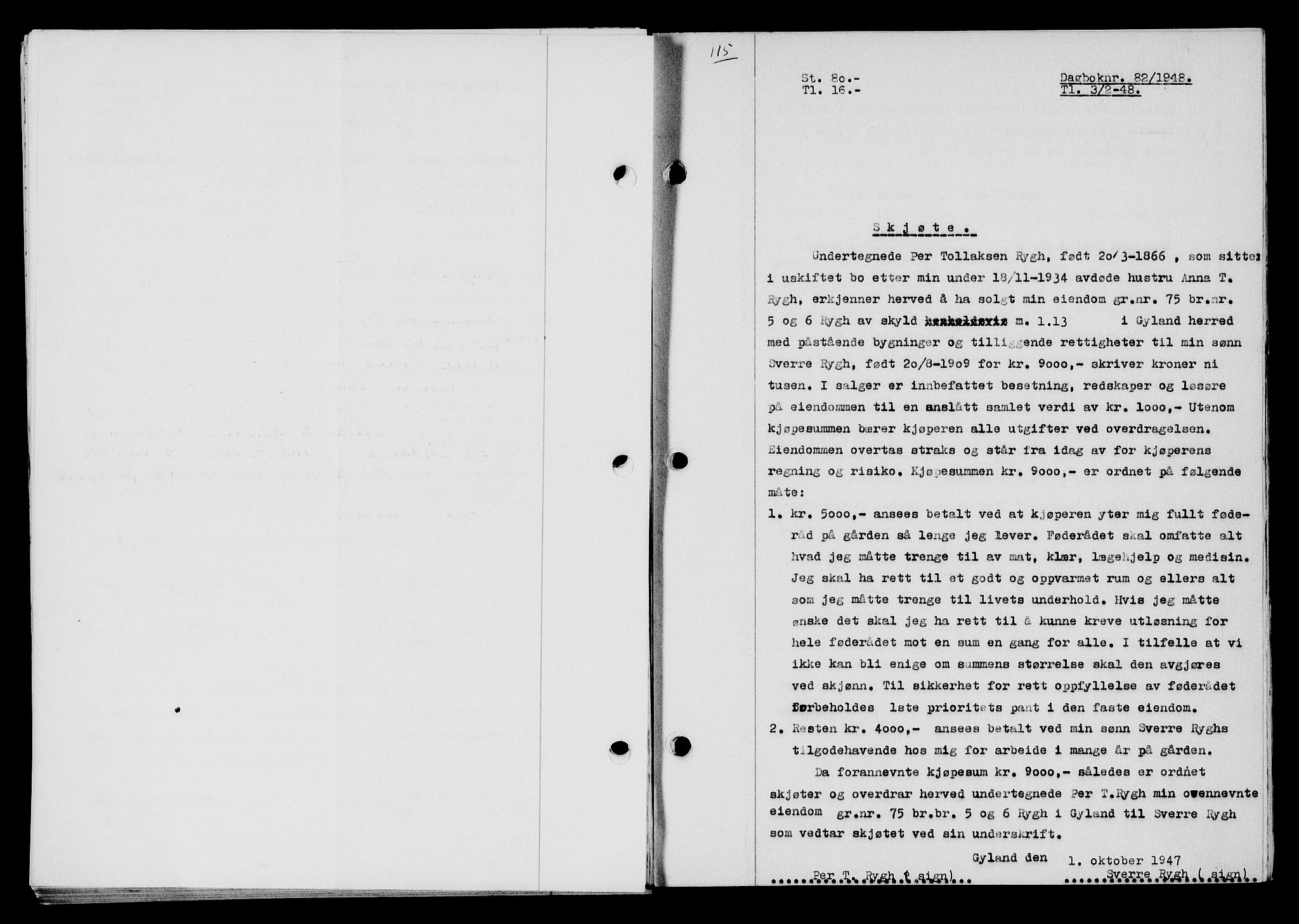 Flekkefjord sorenskriveri, SAK/1221-0001/G/Gb/Gba/L0063: Mortgage book no. A-11, 1947-1948, Diary no: : 82/1948