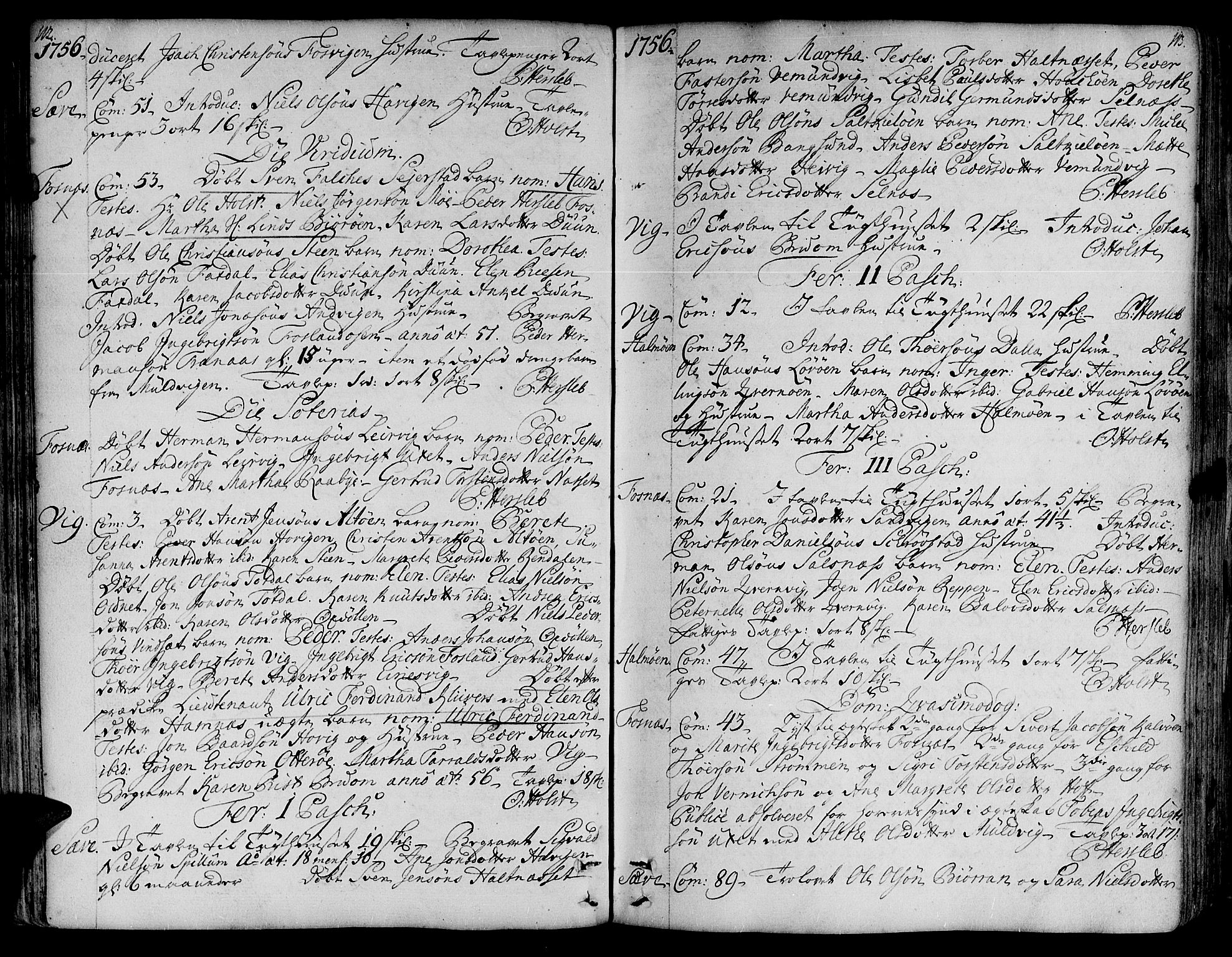 Ministerialprotokoller, klokkerbøker og fødselsregistre - Nord-Trøndelag, SAT/A-1458/773/L0607: Parish register (official) no. 773A01, 1751-1783, p. 112-113
