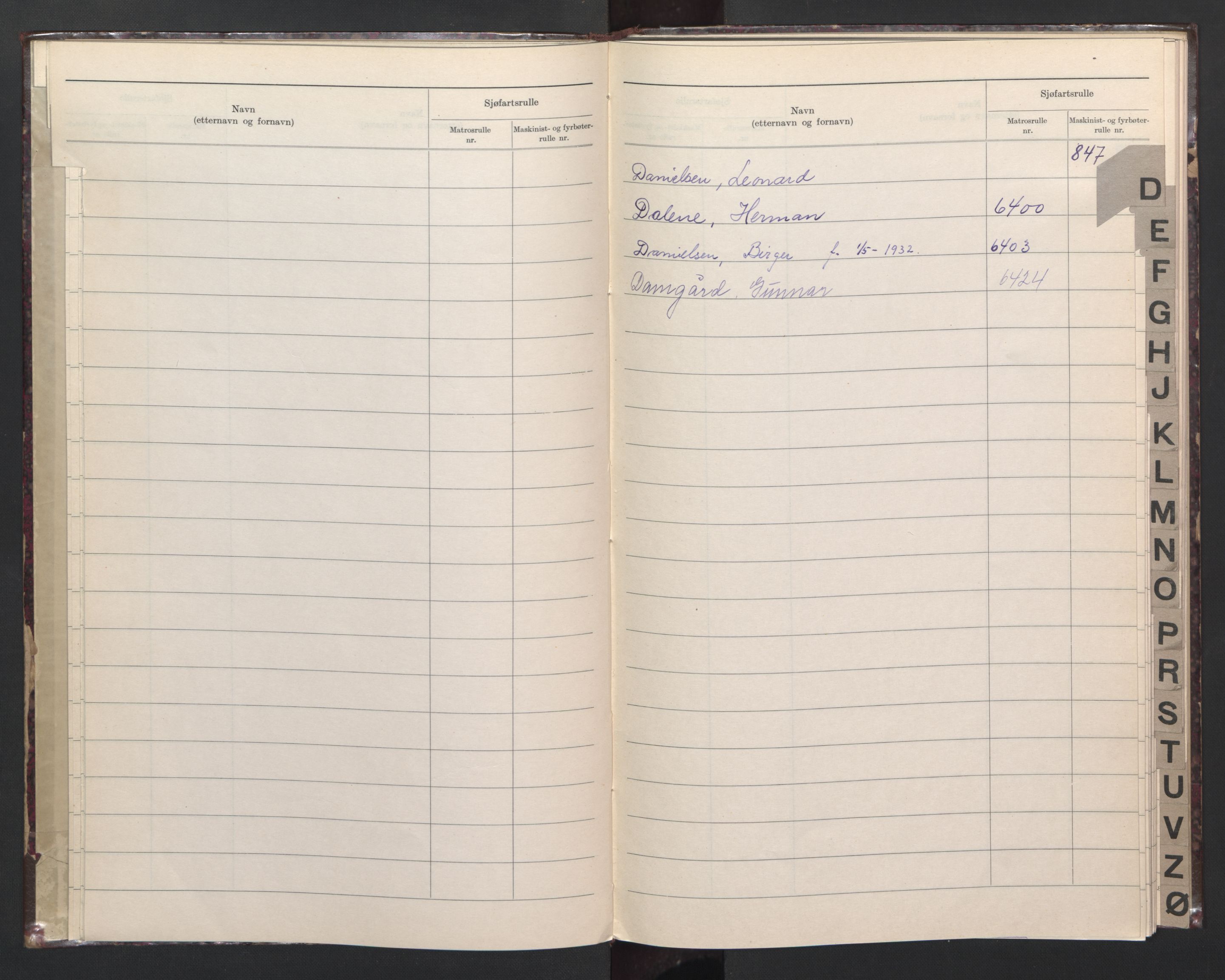 Kristiansand mønstringskrets, SAK/2031-0015/F/Fb/L0017: Register til hovedrulle A og B, I-24, 1947-1948, p. 7