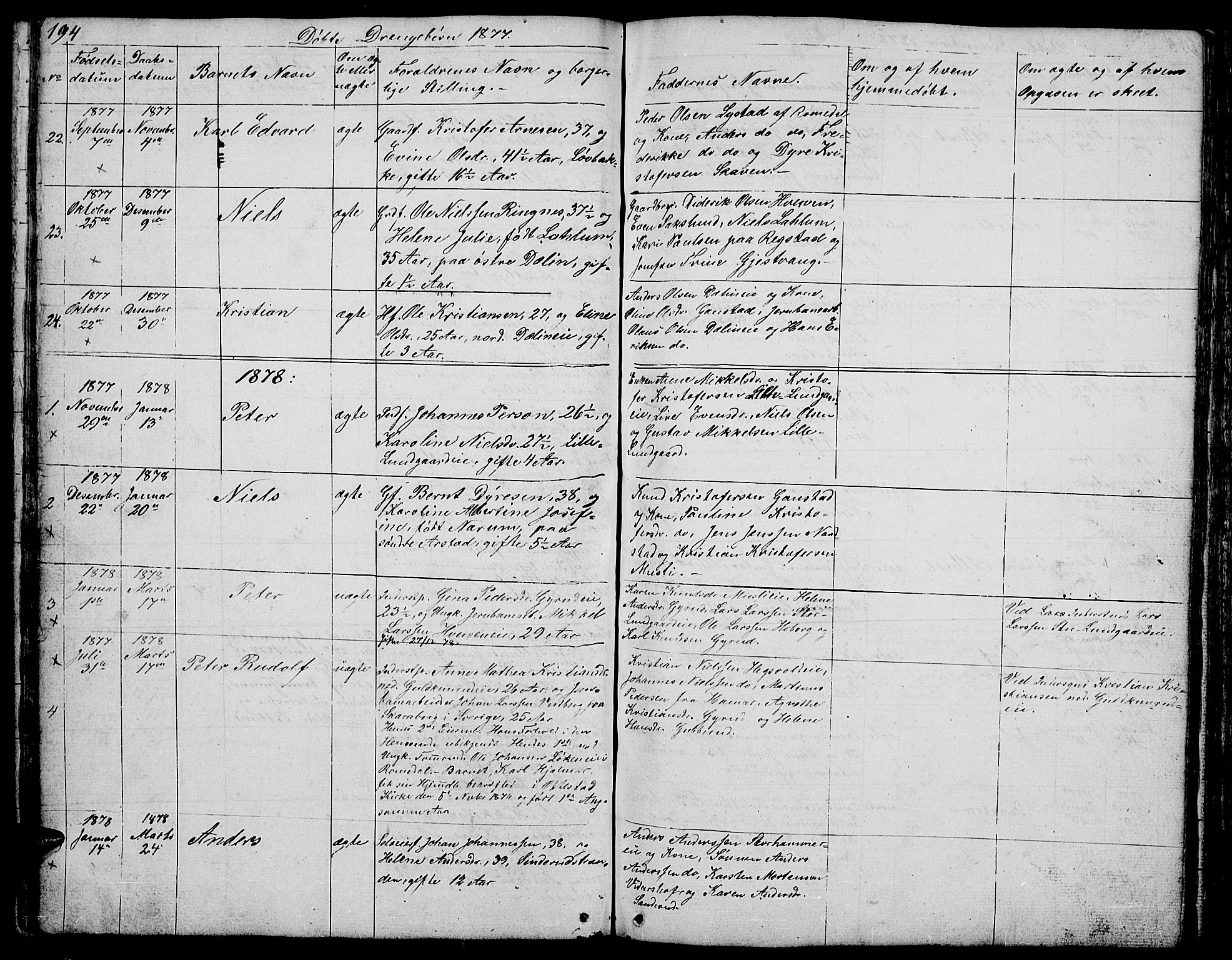 Stange prestekontor, SAH/PREST-002/L/L0002: Parish register (copy) no. 2, 1838-1879, p. 194