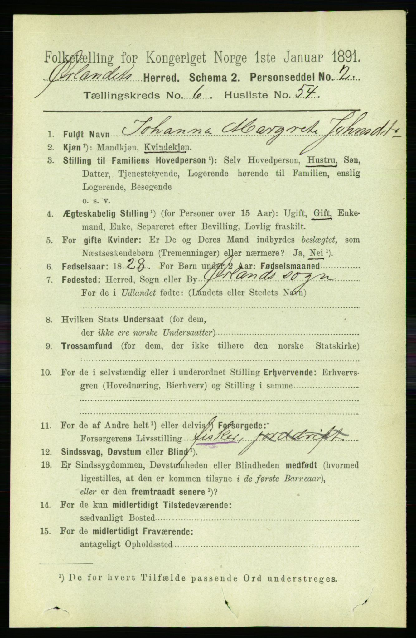 RA, 1891 census for 1621 Ørland, 1891, p. 2174