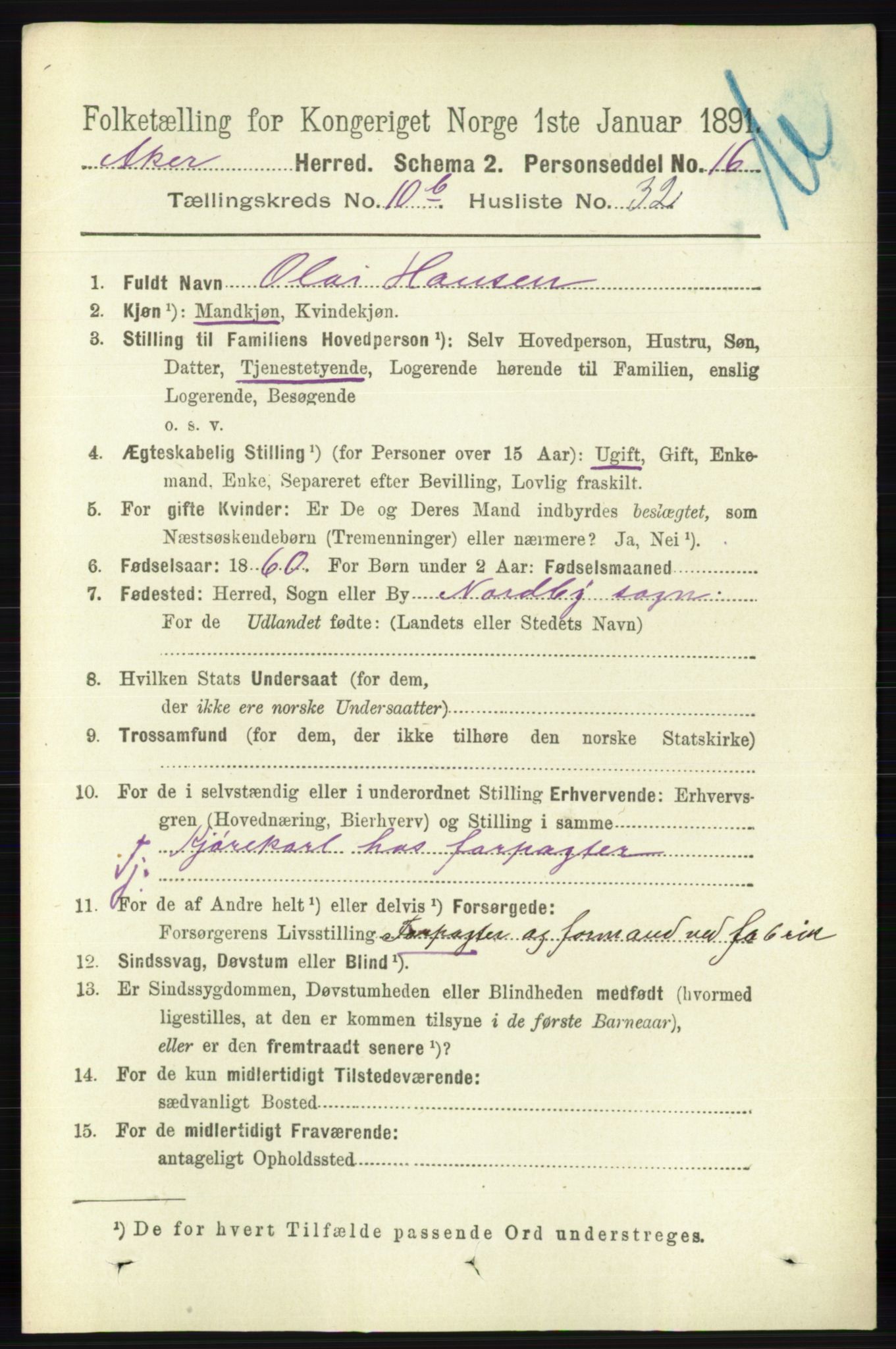 RA, 1891 census for 0218 Aker, 1891, p. 10043