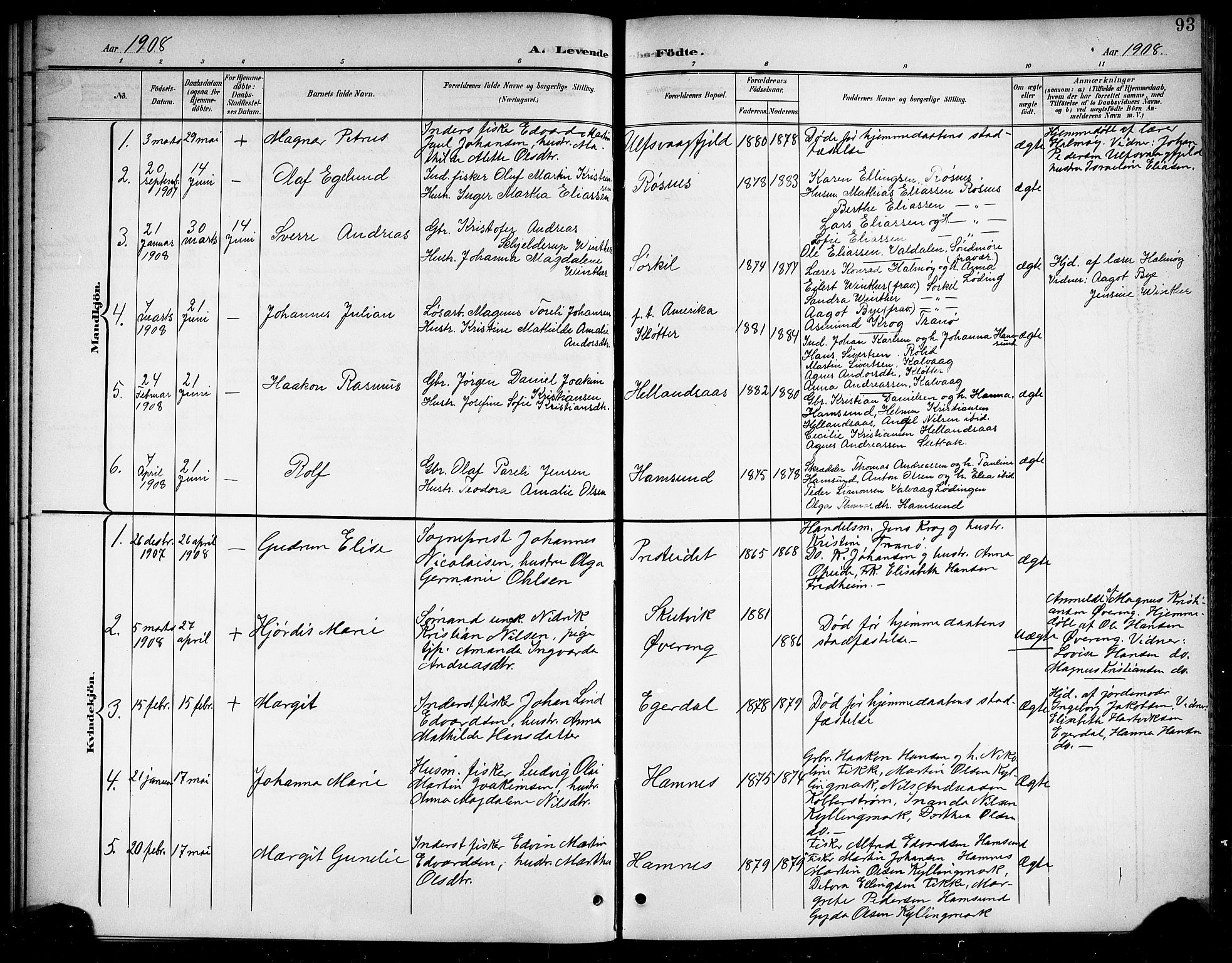 Ministerialprotokoller, klokkerbøker og fødselsregistre - Nordland, SAT/A-1459/859/L0860: Parish register (copy) no. 859C06, 1899-1909, p. 93