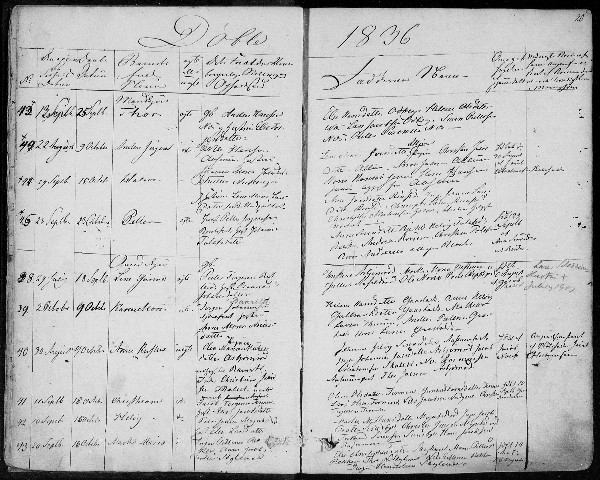 Hedrum kirkebøker, AV/SAKO-A-344/F/Fa/L0005: Parish register (official) no. I 5, 1835-1848, p. 20