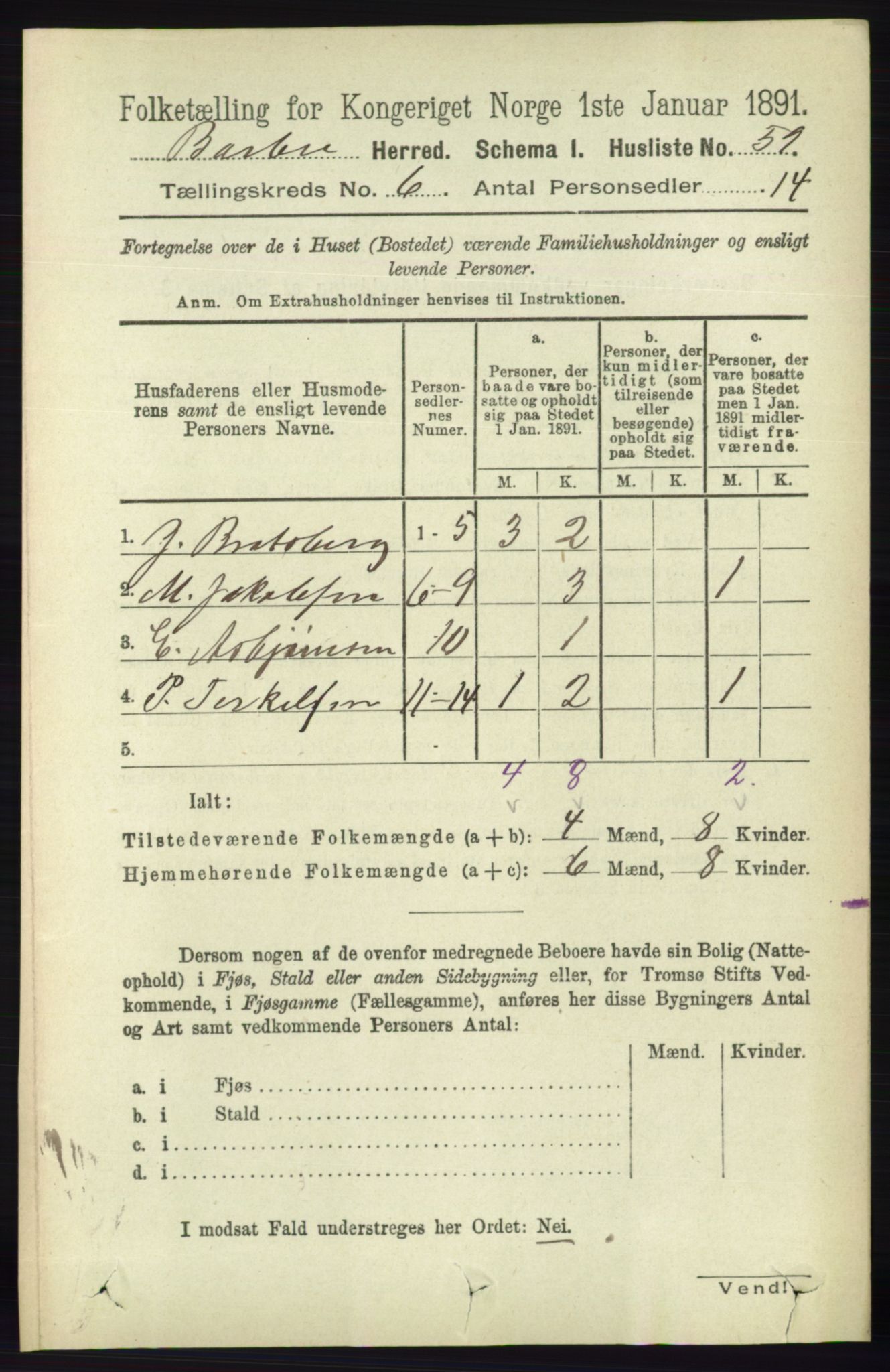 RA, 1891 census for 0990 Barbu, 1891, p. 4413