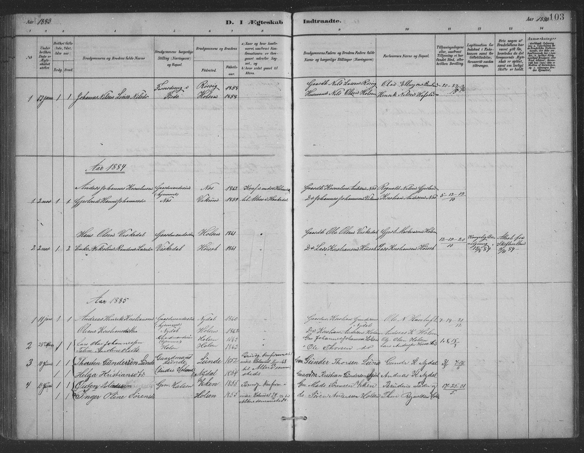 Førde sokneprestembete, AV/SAB-A-79901/H/Hab/Habc/L0002: Parish register (copy) no. C 2, 1881-1911, p. 103