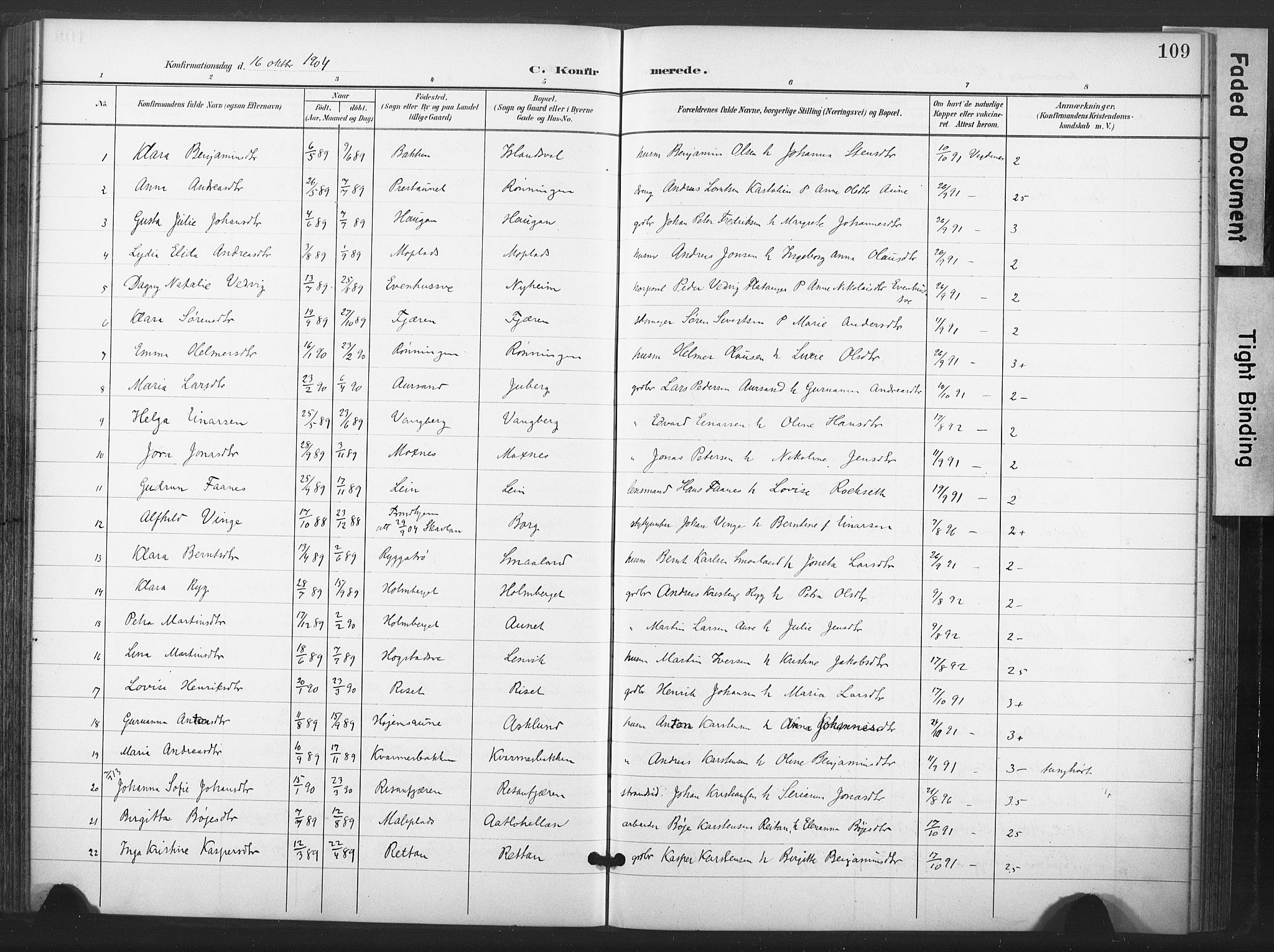 Ministerialprotokoller, klokkerbøker og fødselsregistre - Nord-Trøndelag, AV/SAT-A-1458/713/L0122: Parish register (official) no. 713A11, 1899-1910, p. 109