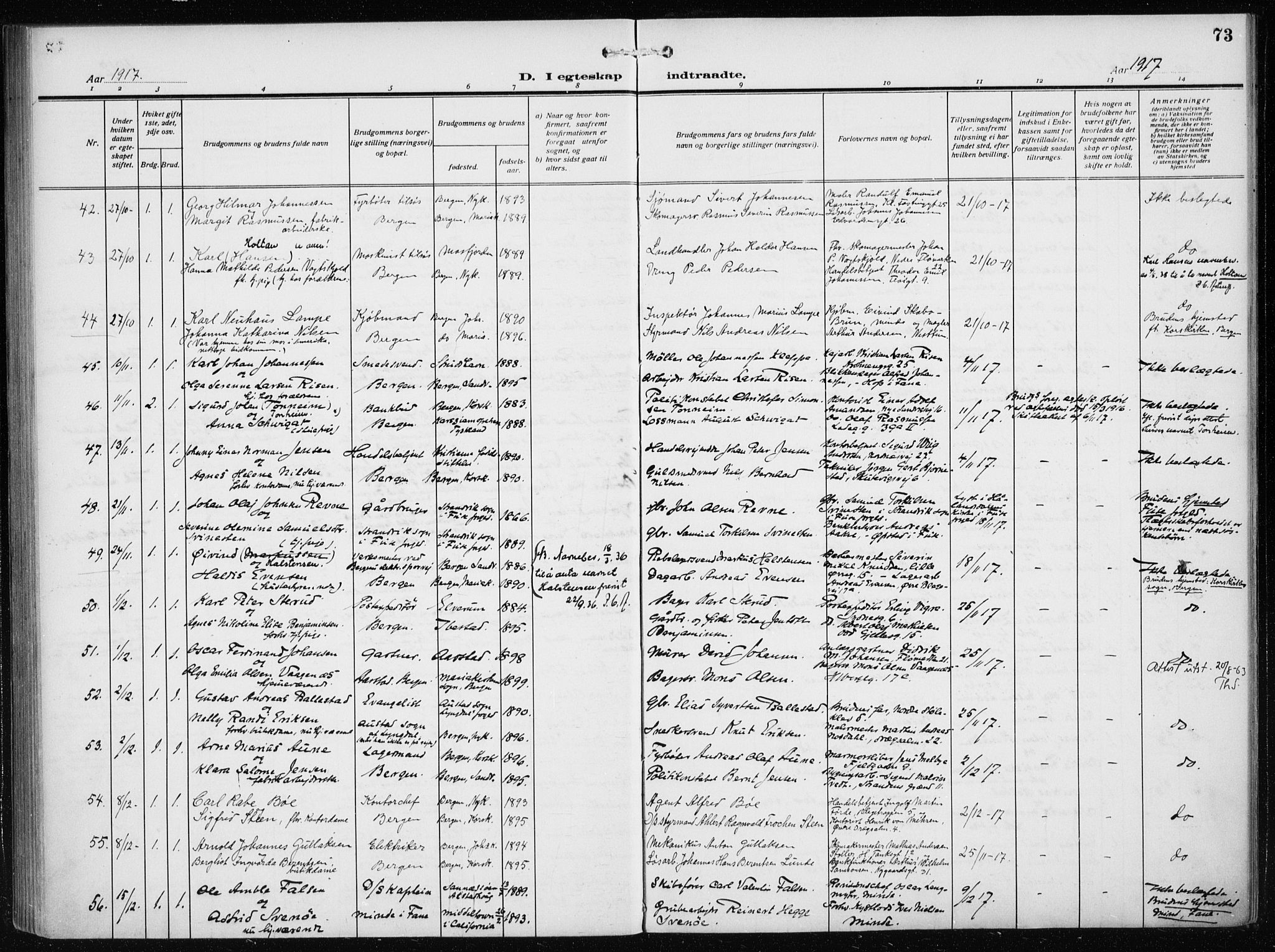 Mariakirken Sokneprestembete, AV/SAB-A-76901/H/Haa/L0015: Parish register (official) no. C 3, 1913-1927, p. 73