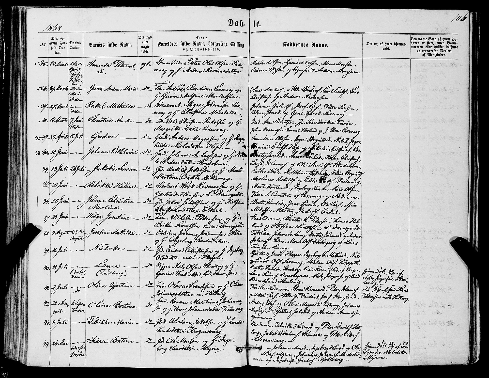 Askøy Sokneprestembete, AV/SAB-A-74101/H/Ha/Haa/Haaa/L0009: Parish register (official) no. A 9, 1863-1877, p. 106