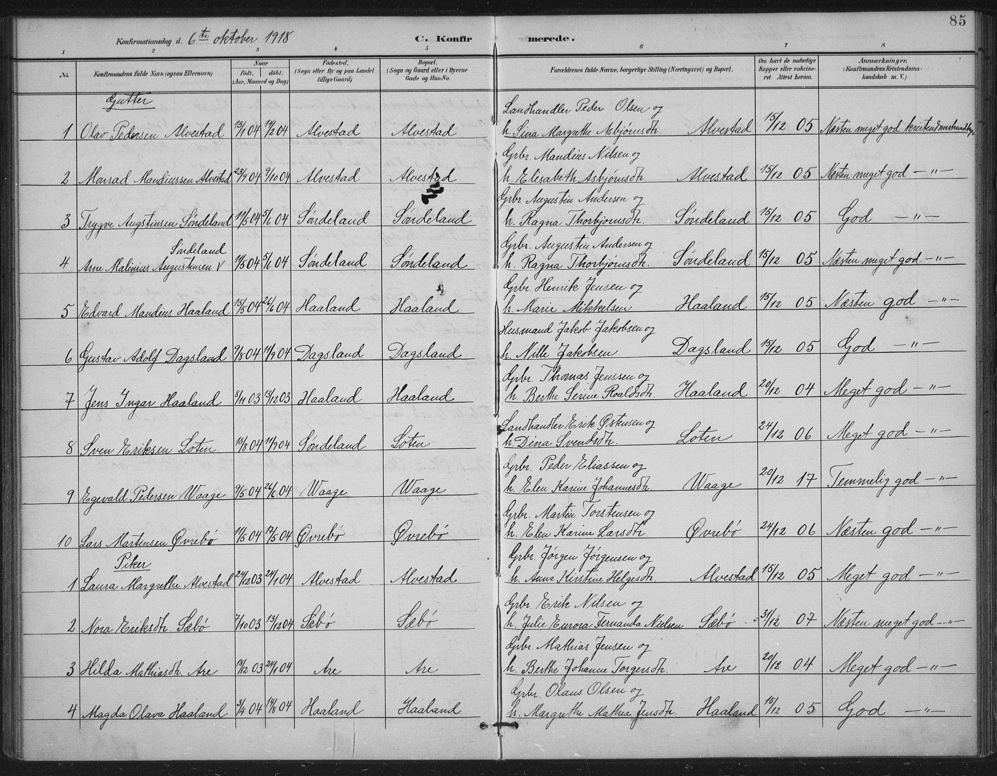 Tysvær sokneprestkontor, AV/SAST-A -101864/H/Ha/Haa/L0009: Parish register (official) no. A 9, 1898-1925, p. 85