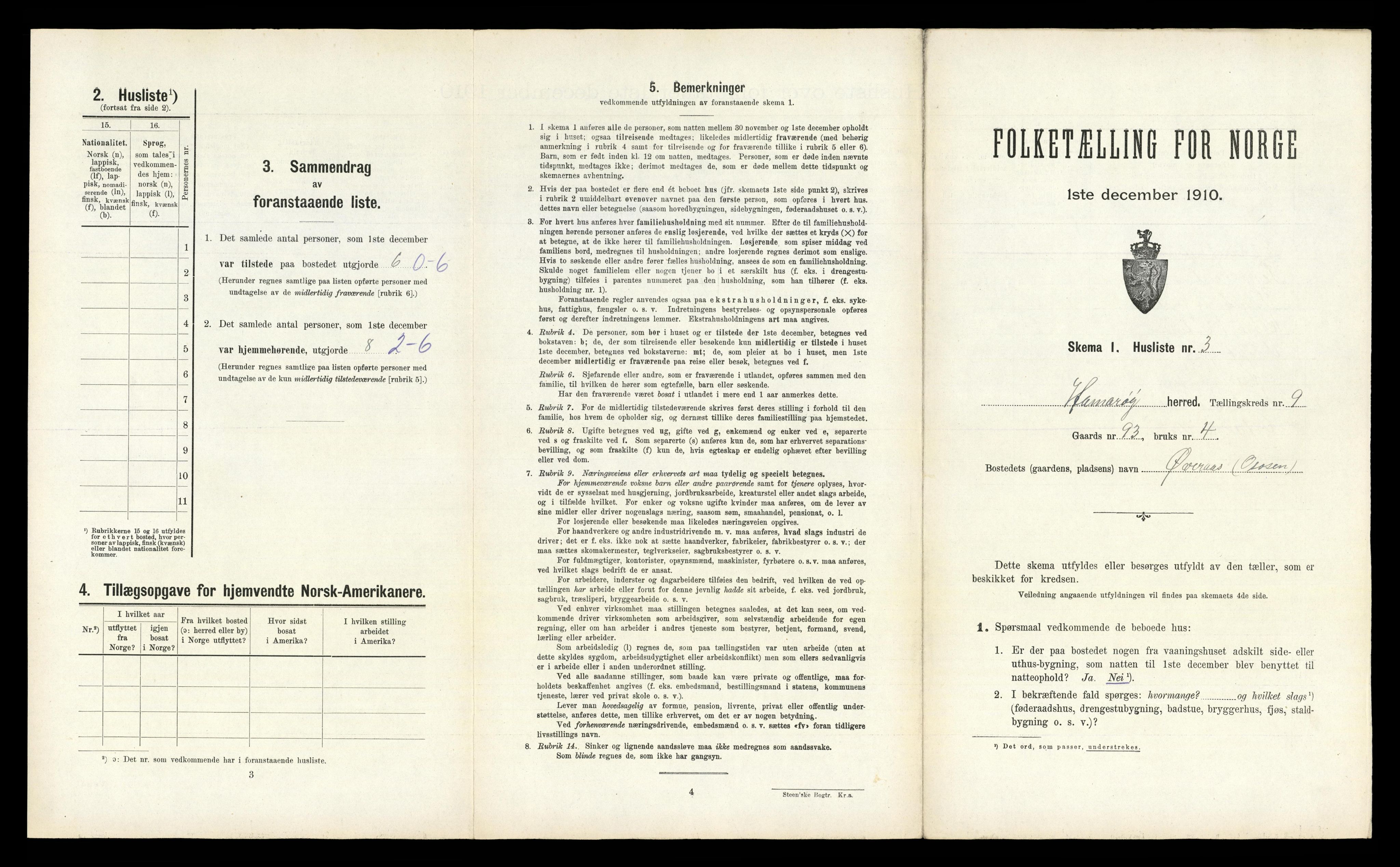 RA, 1910 census for Hamarøy, 1910, p. 910