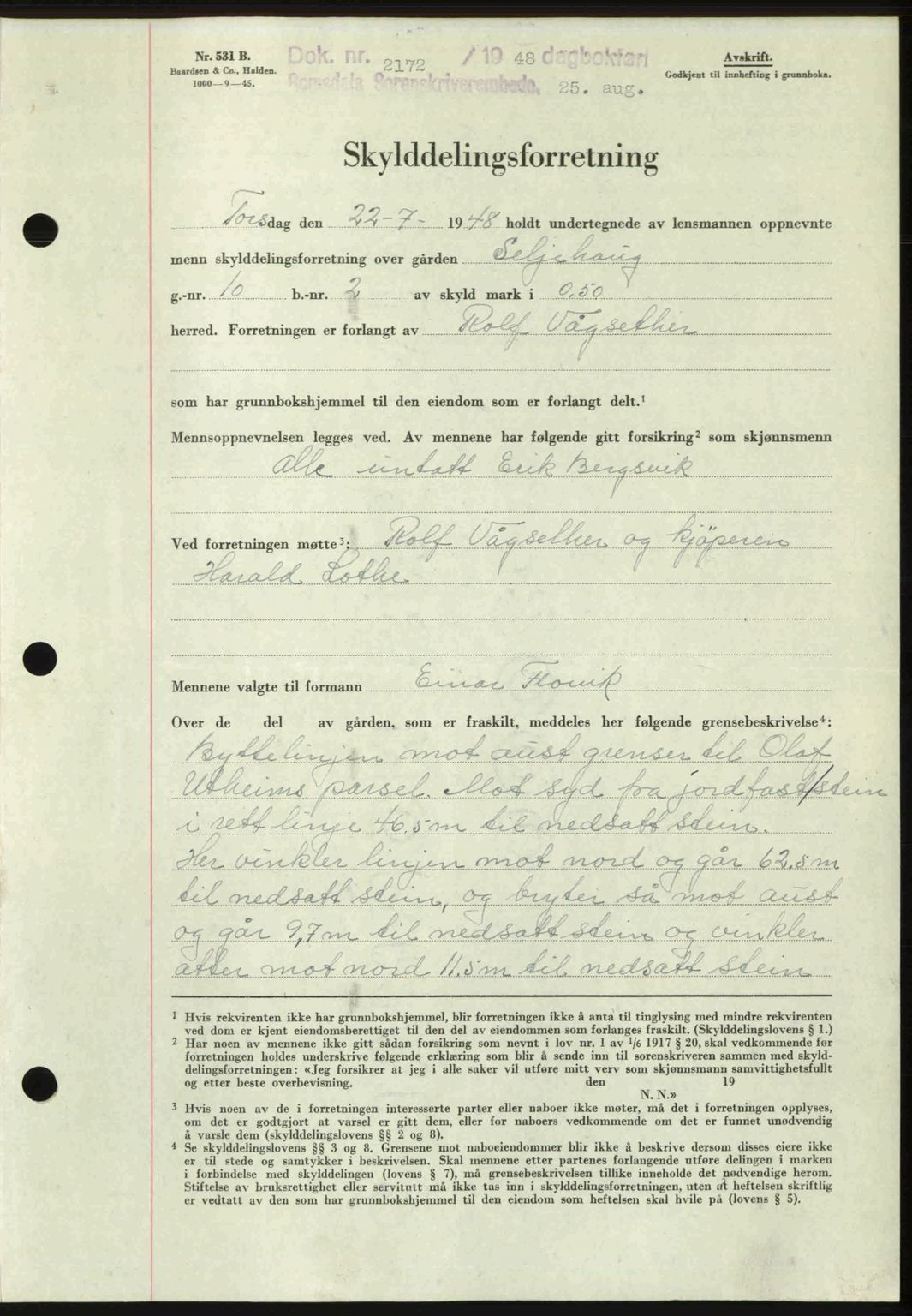 Romsdal sorenskriveri, AV/SAT-A-4149/1/2/2C: Mortgage book no. A27, 1948-1948, Diary no: : 2172/1948