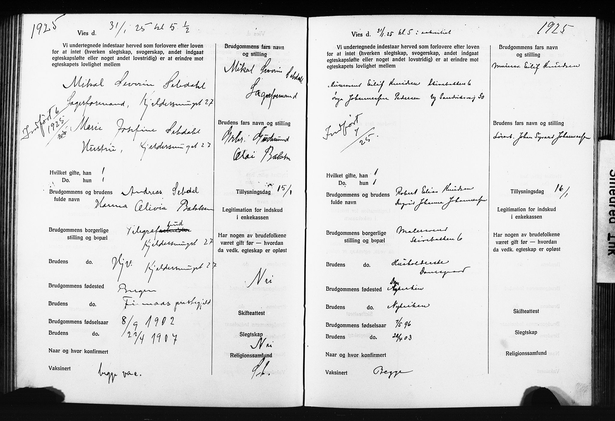 Domkirken sokneprestembete, AV/SAB-A-74801: Best man's statements no. II.5.14, 1922-1927, p. 178