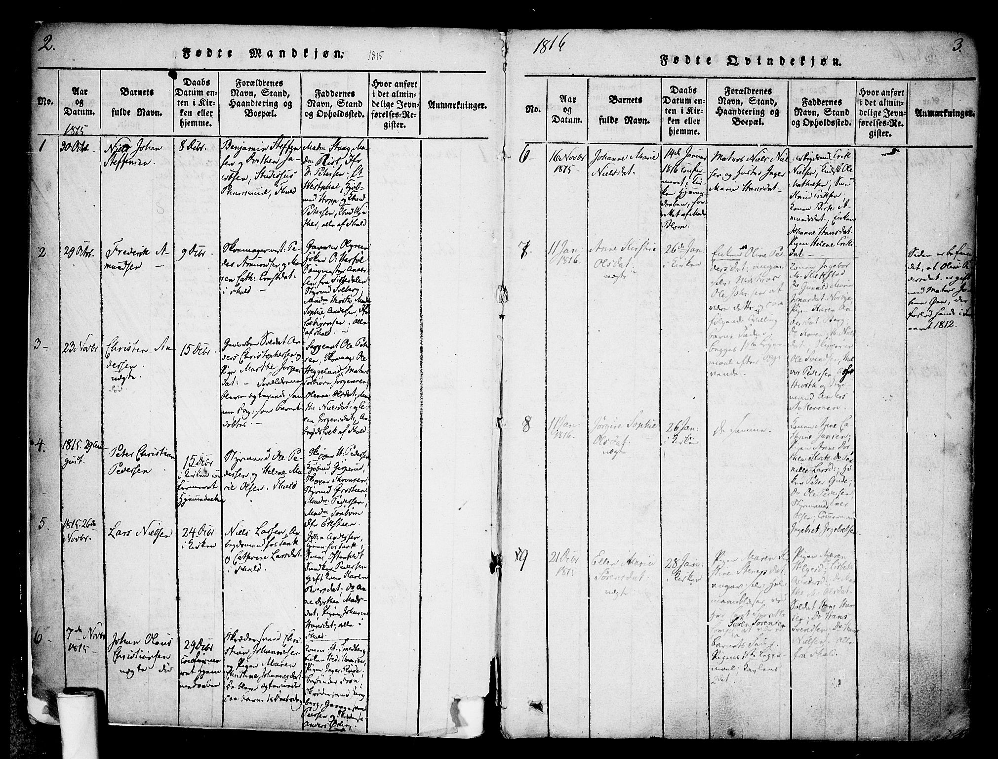 Halden prestekontor Kirkebøker, AV/SAO-A-10909/F/Fa/L0003: Parish register (official) no. I 3, 1815-1834, p. 2-3