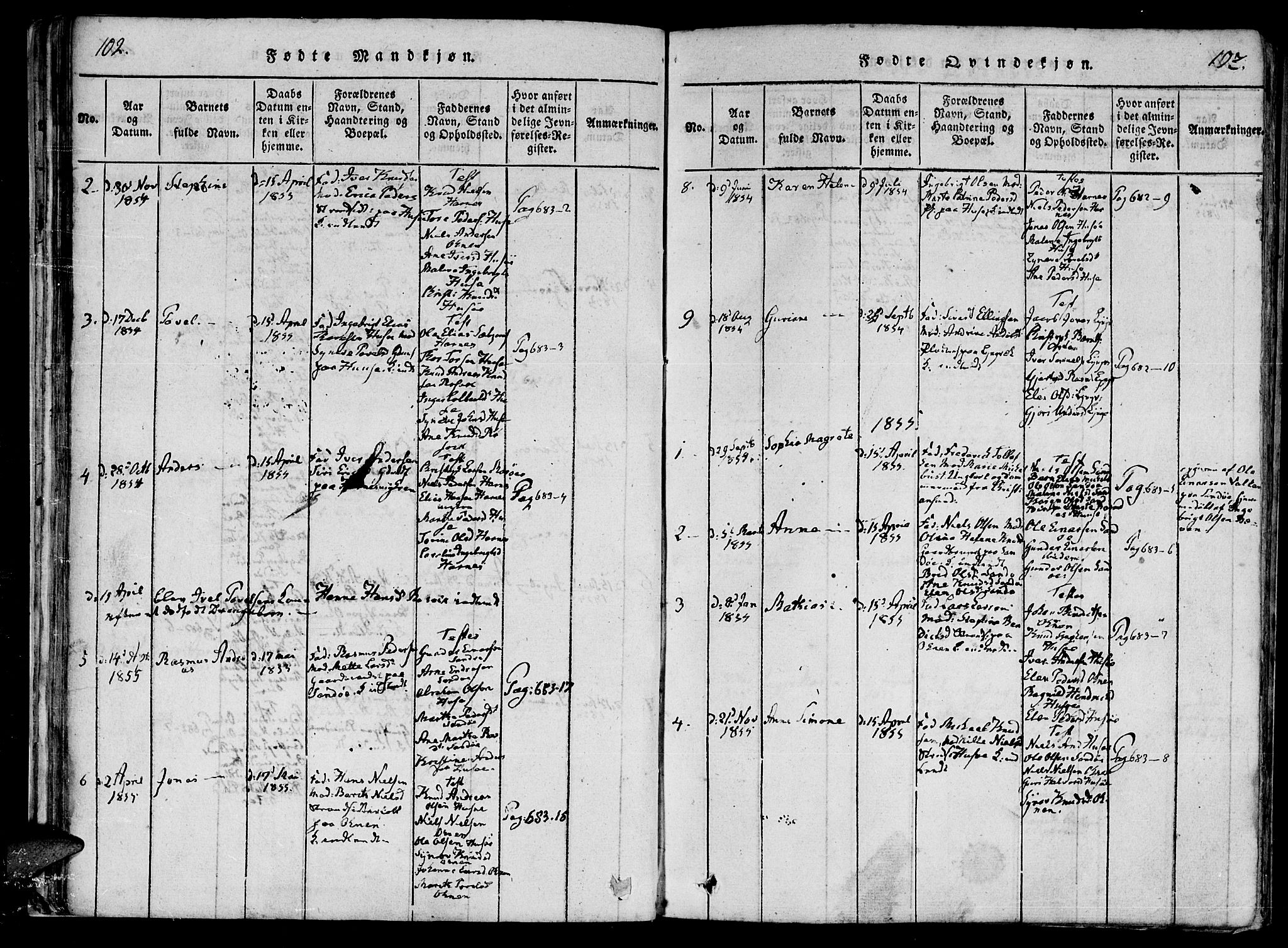 Ministerialprotokoller, klokkerbøker og fødselsregistre - Møre og Romsdal, AV/SAT-A-1454/561/L0727: Parish register (official) no. 561A01, 1817-1858, p. 102-103