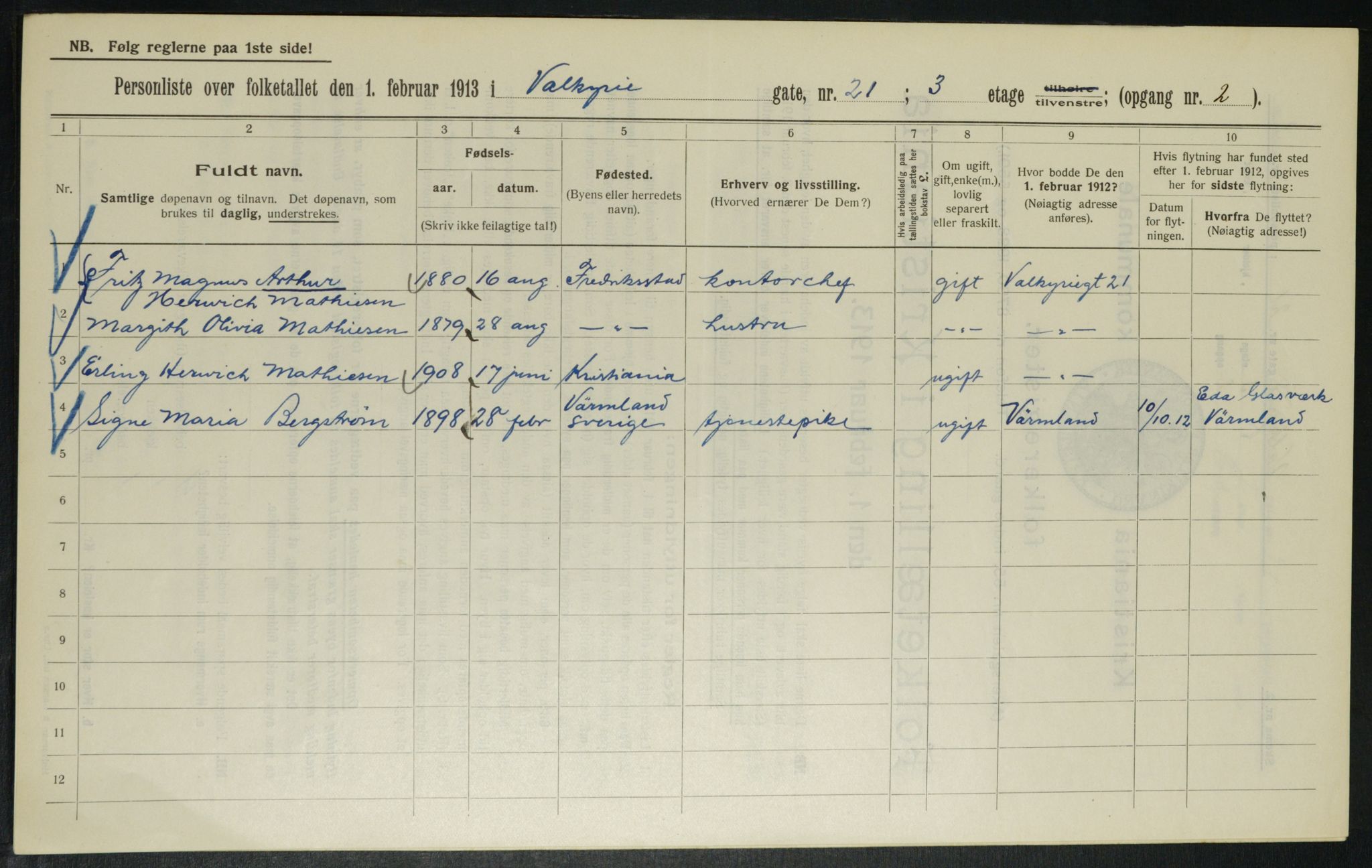 OBA, Municipal Census 1913 for Kristiania, 1913, p. 121710