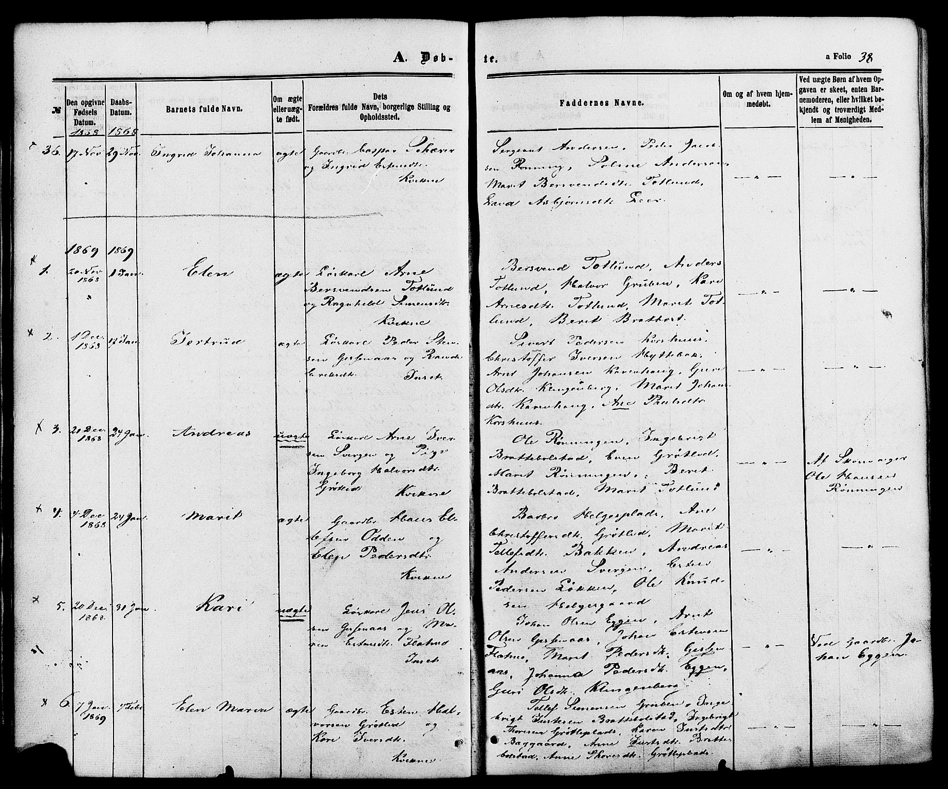 Kvikne prestekontor, SAH/PREST-064/H/Ha/Haa/L0006: Parish register (official) no. 6, 1863-1886, p. 38
