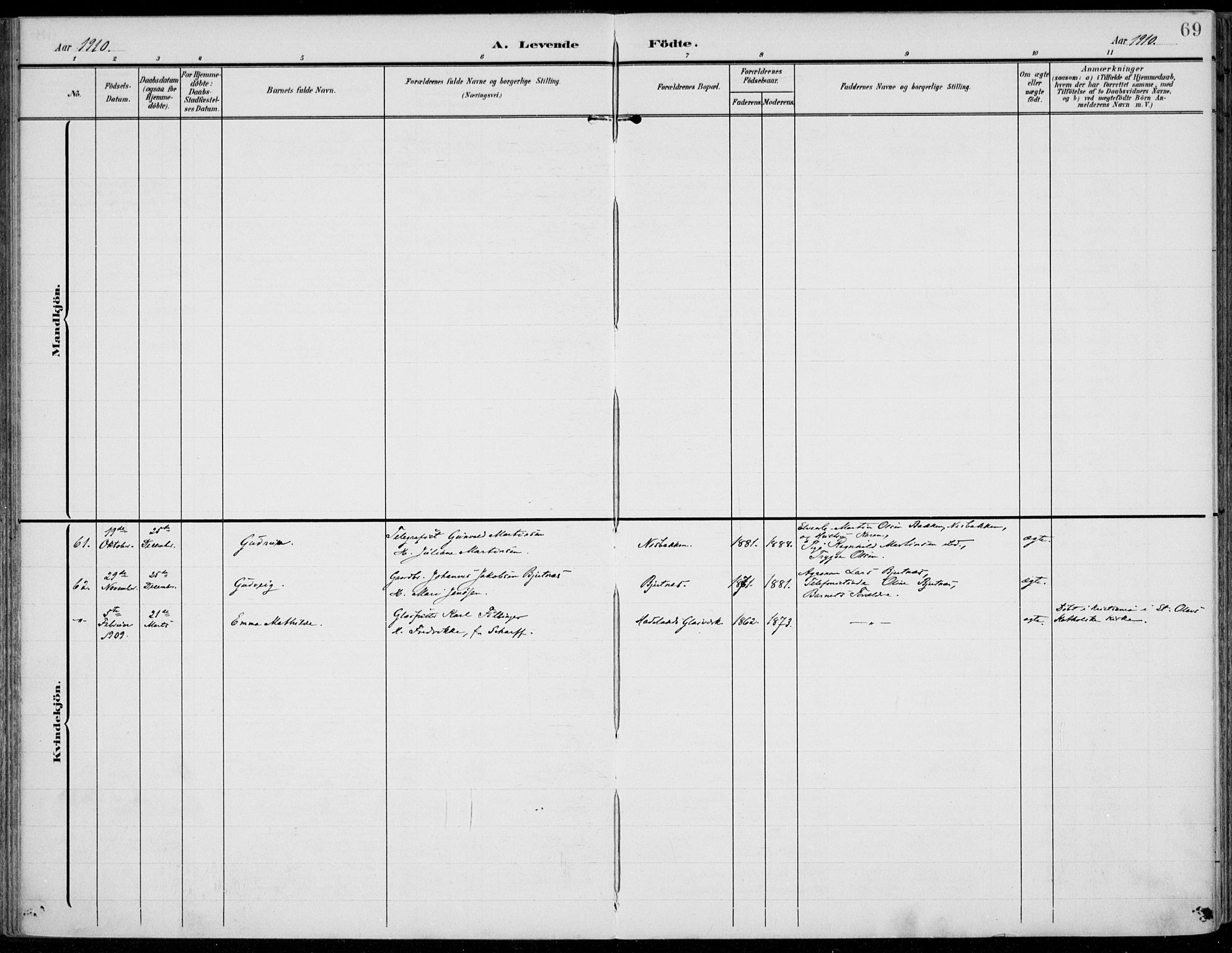 Jevnaker prestekontor, SAH/PREST-116/H/Ha/Haa/L0011: Parish register (official) no. 11, 1902-1913, p. 69