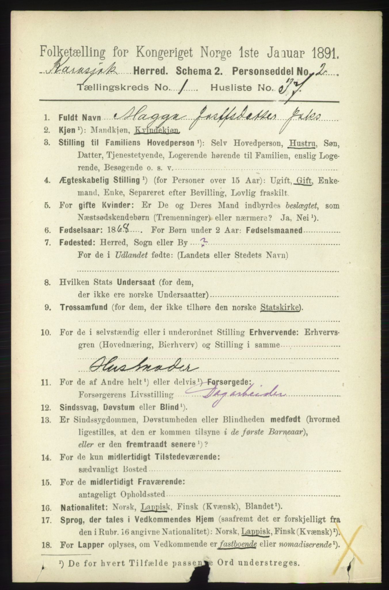 RA, 1891 census for 2021 Karasjok, 1891, p. 415