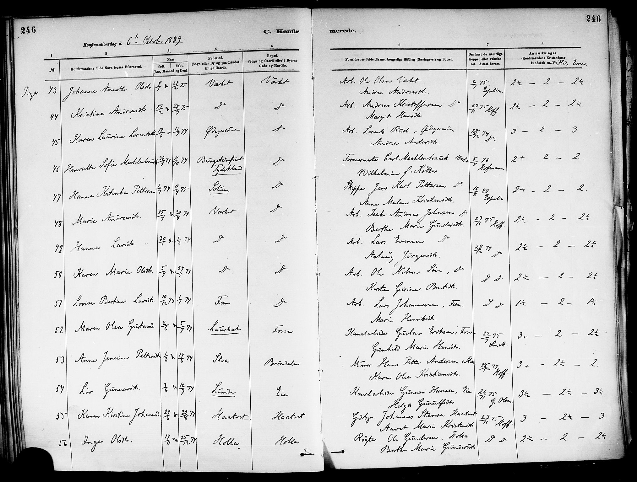 Holla kirkebøker, AV/SAKO-A-272/F/Fa/L0008: Parish register (official) no. 8, 1882-1897, p. 246