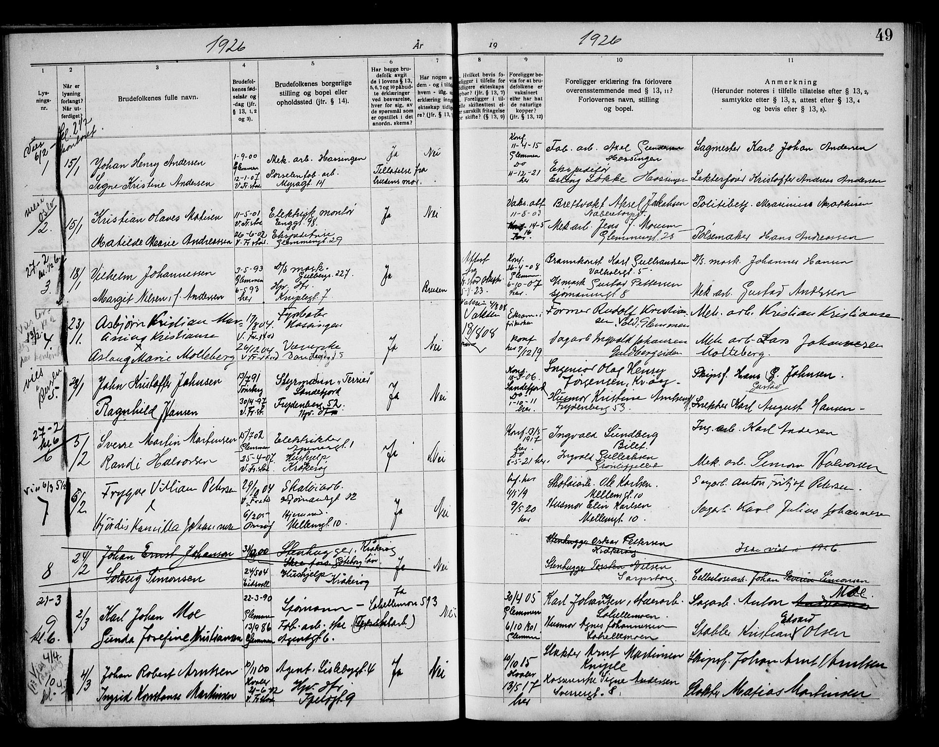 Fredrikstad domkirkes prestekontor Kirkebøker, SAO/A-10906/H/Ha/L0003: Banns register no. 3, 1919-1932, p. 49