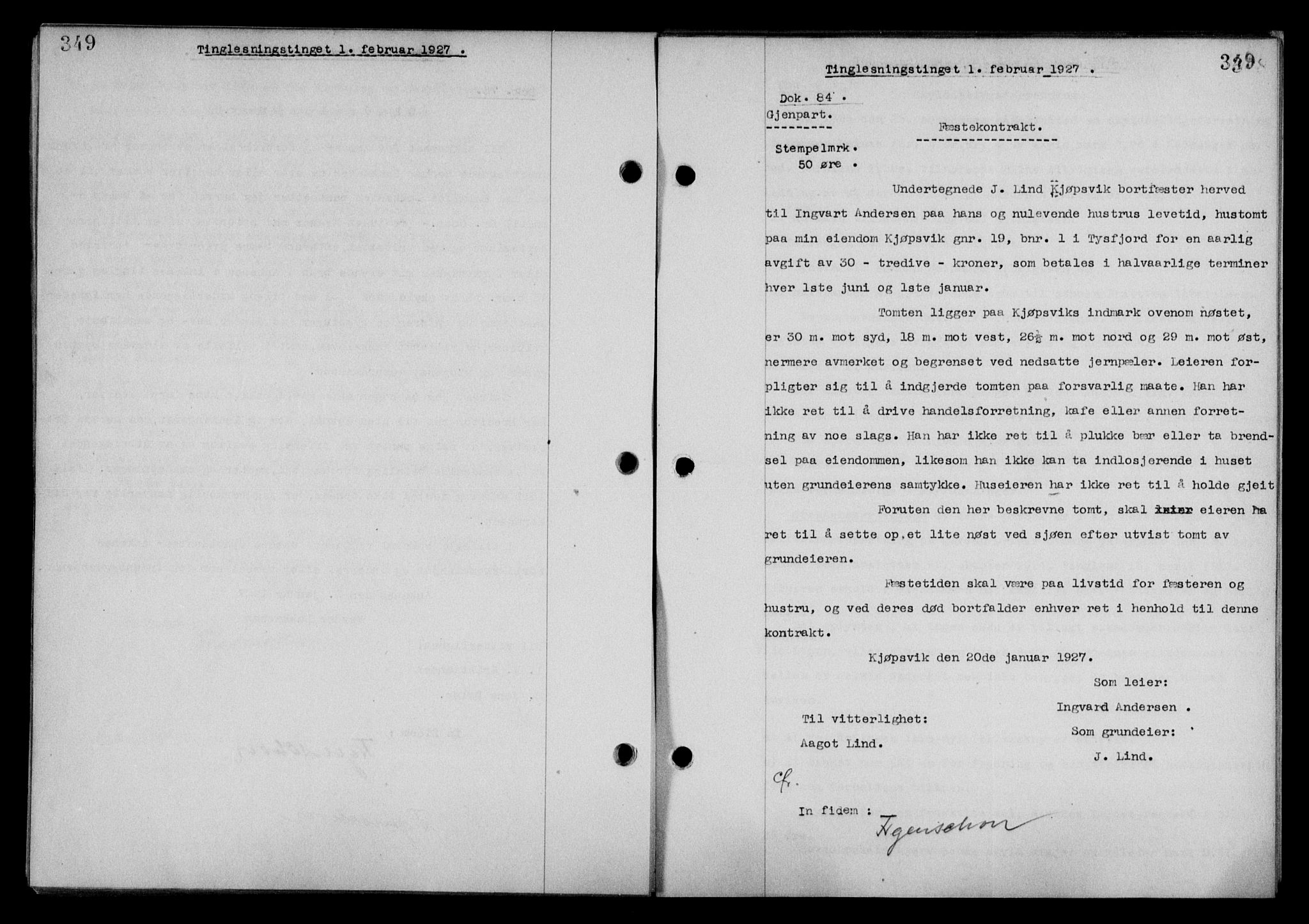 Steigen og Ofoten sorenskriveri, SAT/A-0030/1/2/2C/L0014: Mortgage book no. 13 og 15, 1926-1927, Deed date: 01.02.1927