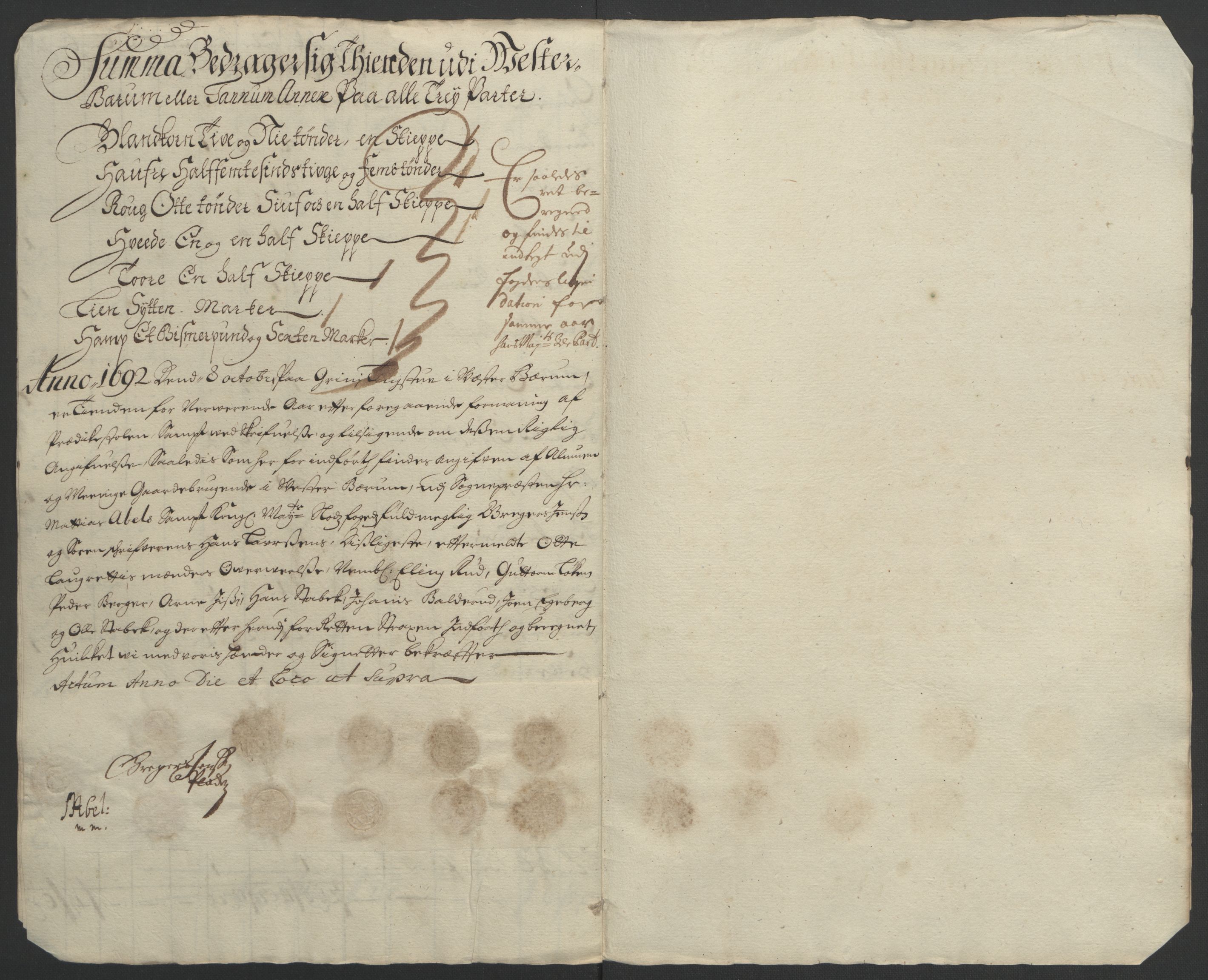 Rentekammeret inntil 1814, Reviderte regnskaper, Fogderegnskap, AV/RA-EA-4092/R08/L0426: Fogderegnskap Aker, 1692-1693, p. 74