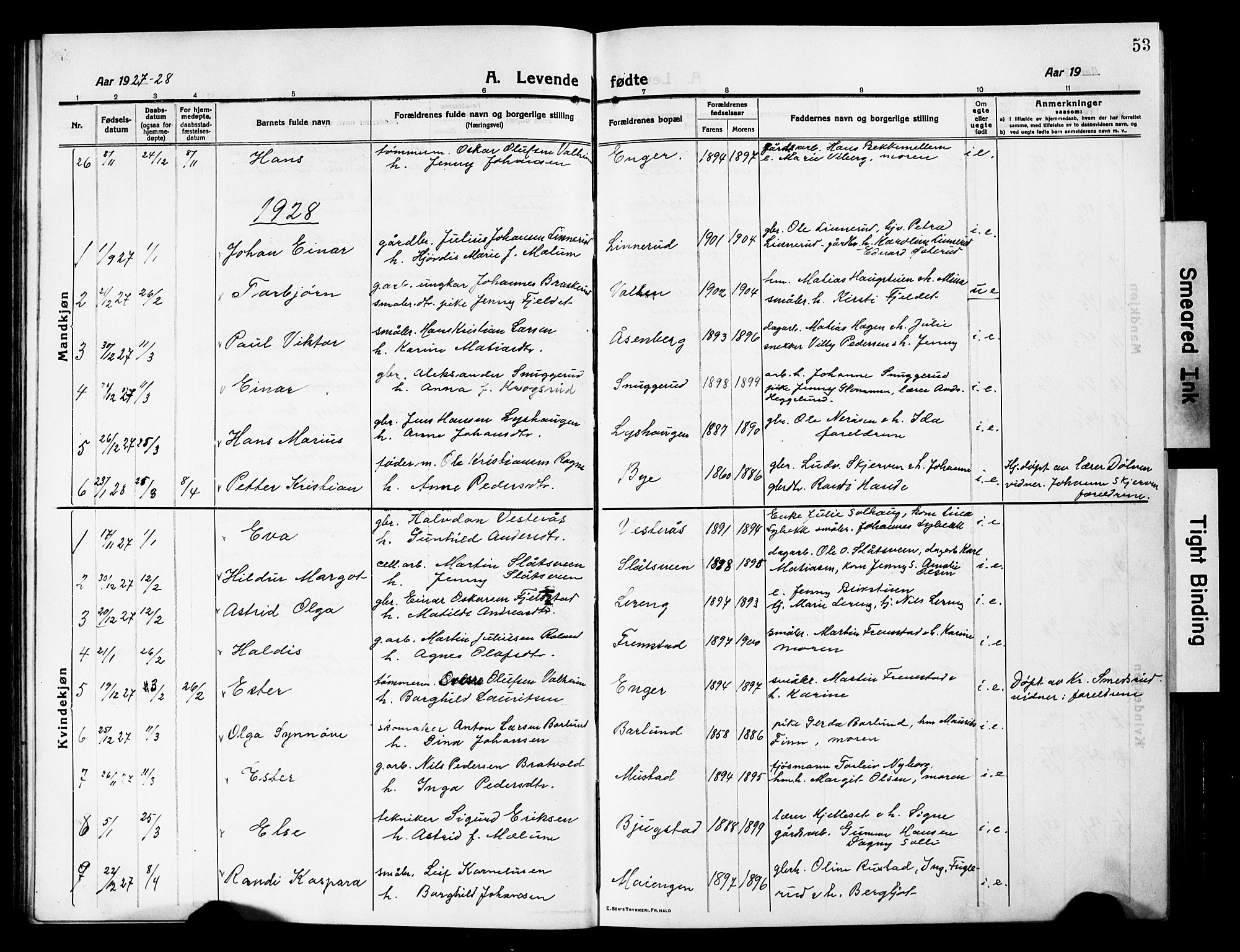 Vardal prestekontor, AV/SAH-PREST-100/H/Ha/Hab/L0015: Parish register (copy) no. 15, 1914-1931, p. 53