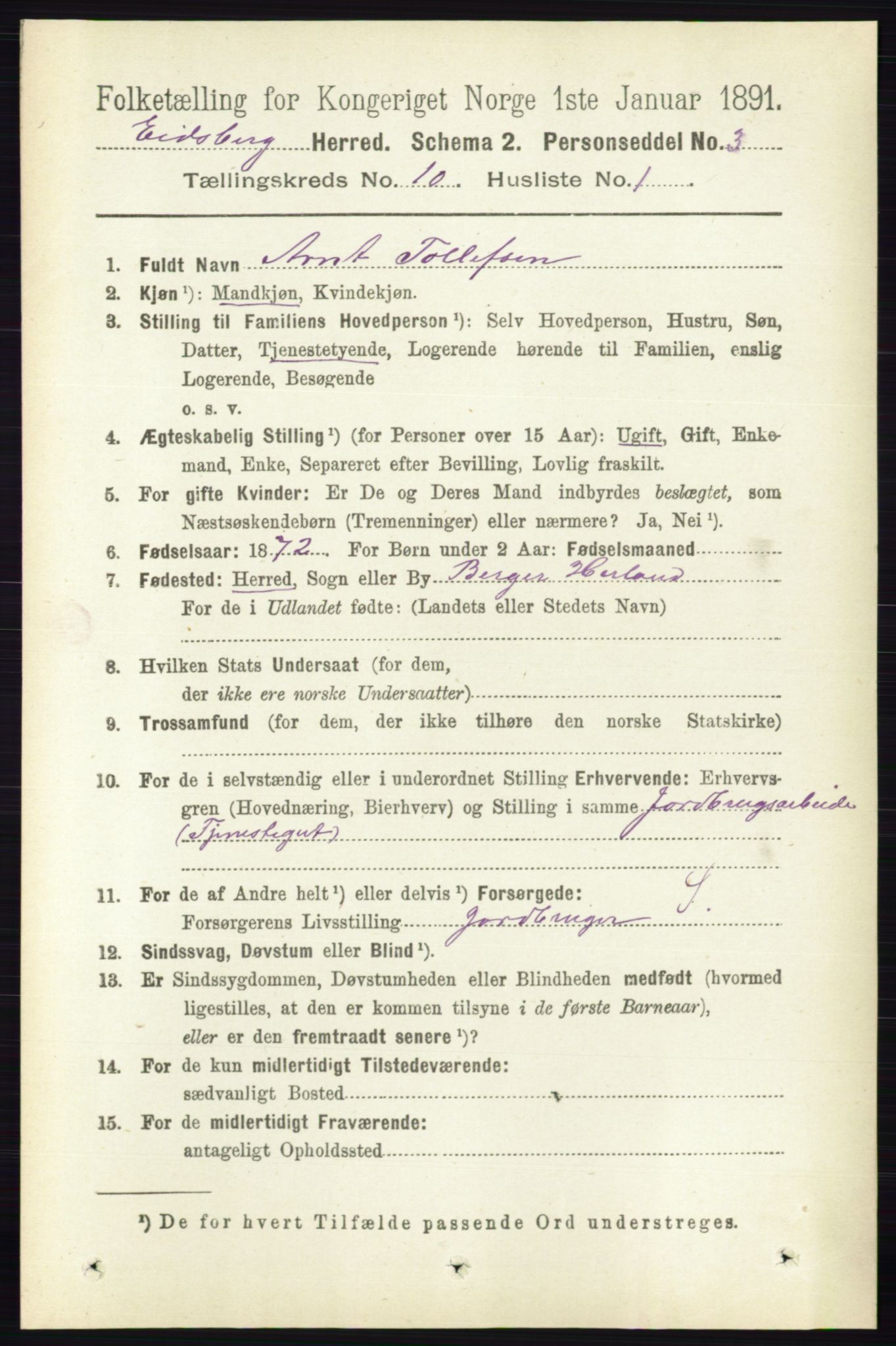 RA, 1891 census for 0125 Eidsberg, 1891, p. 5671