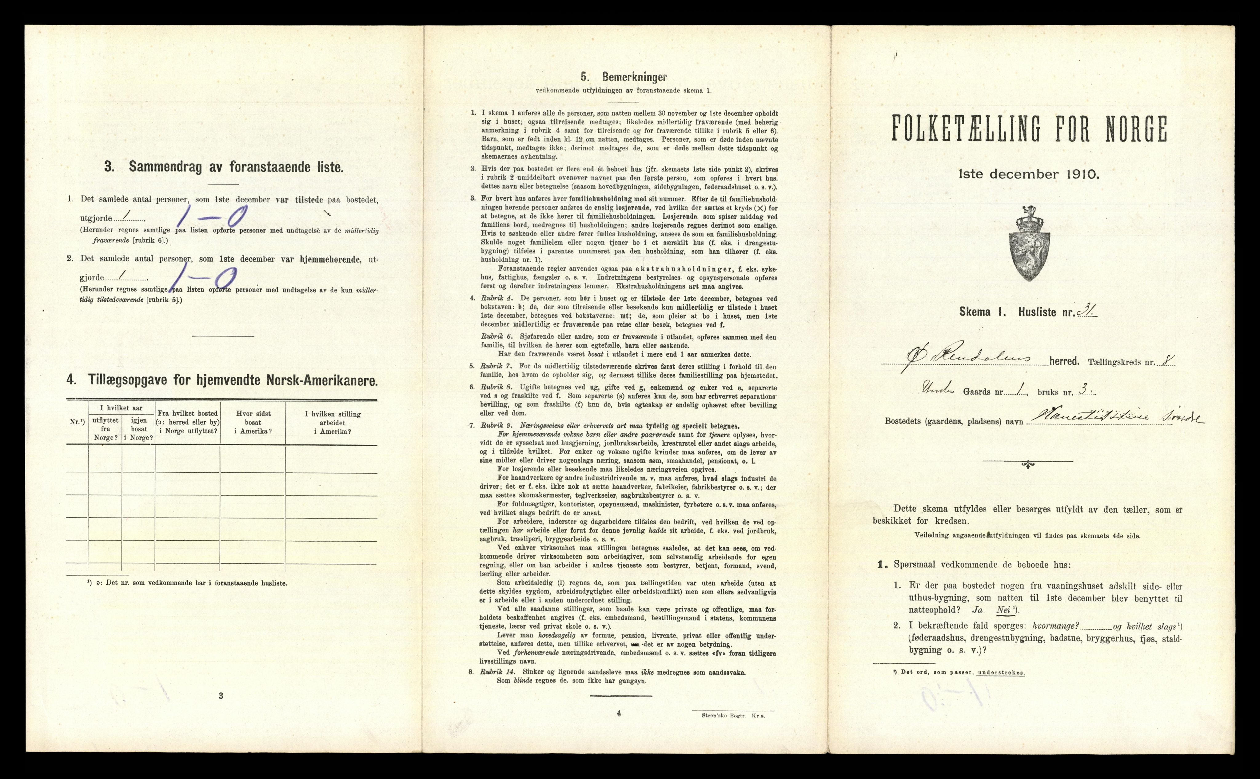 RA, 1910 census for Øvre Rendal, 1910, p. 598