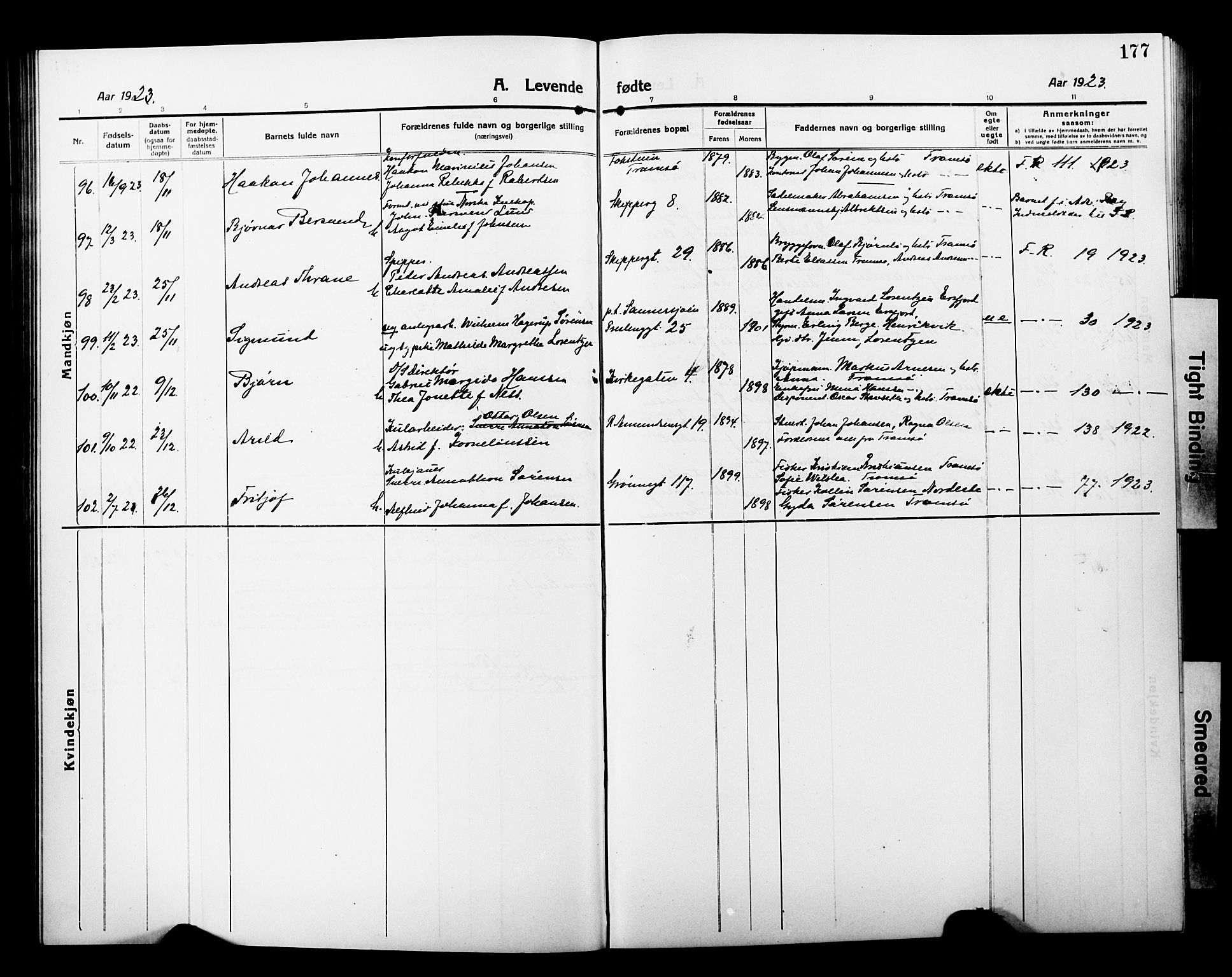 Tromsø sokneprestkontor/stiftsprosti/domprosti, AV/SATØ-S-1343/G/Gb/L0009klokker: Parish register (copy) no. 9, 1915-1925, p. 177