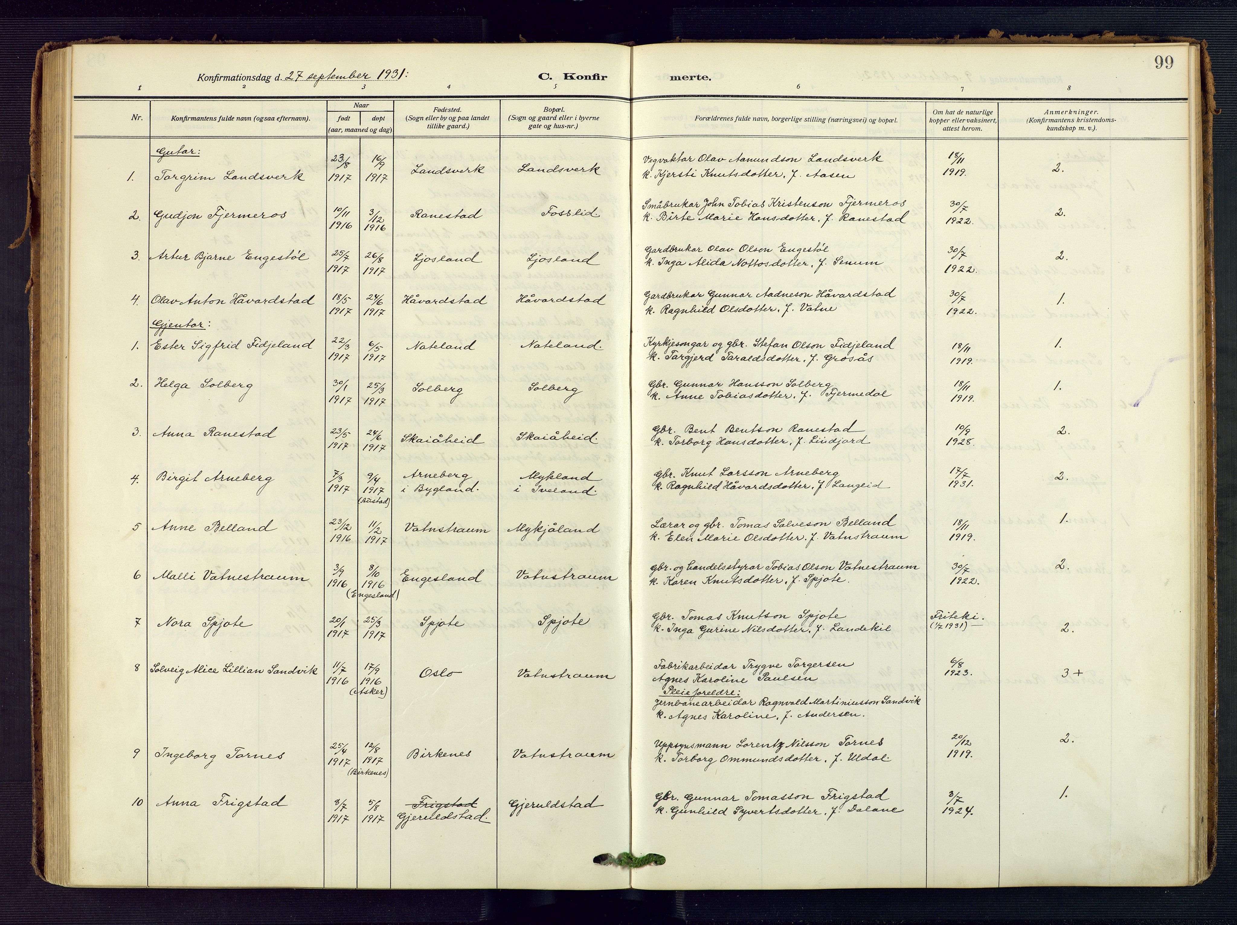 Evje sokneprestkontor, AV/SAK-1111-0008/F/Fa/Fac/L0004: Parish register (official) no. A 4, 1910-1932, p. 99