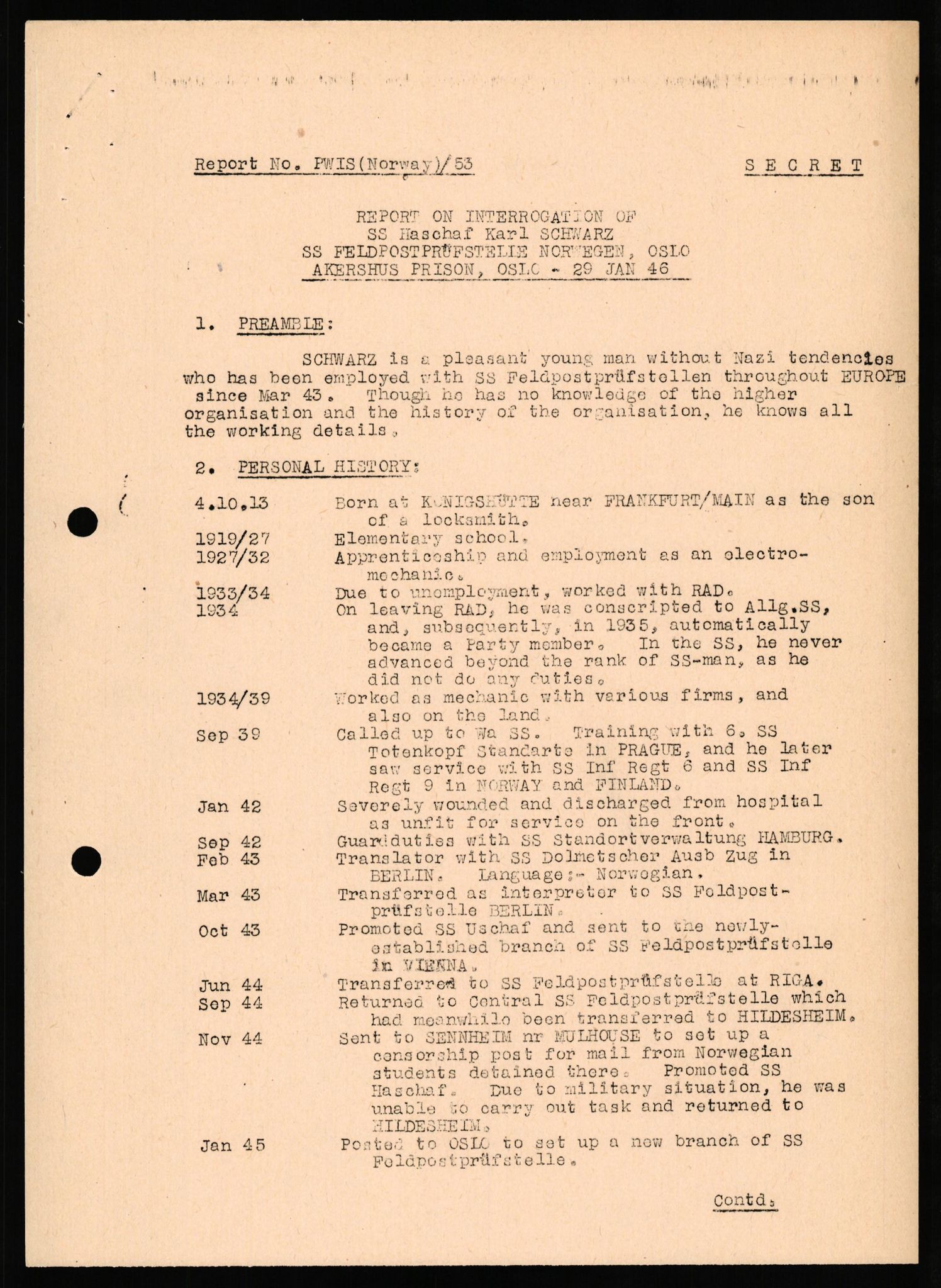 Forsvaret, Forsvarets overkommando II, RA/RAFA-3915/D/Db/L0031: CI Questionaires. Tyske okkupasjonsstyrker i Norge. Tyskere., 1945-1946, p. 84