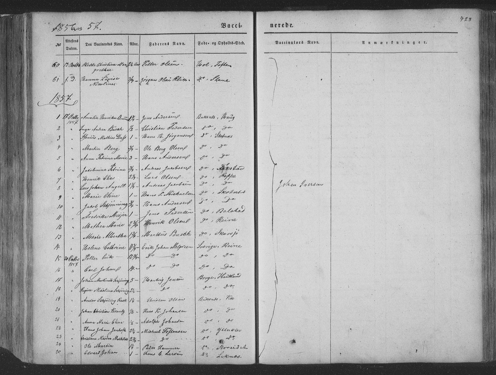 Ministerialprotokoller, klokkerbøker og fødselsregistre - Nordland, AV/SAT-A-1459/881/L1165: Parish register (copy) no. 881C02, 1854-1876, p. 428