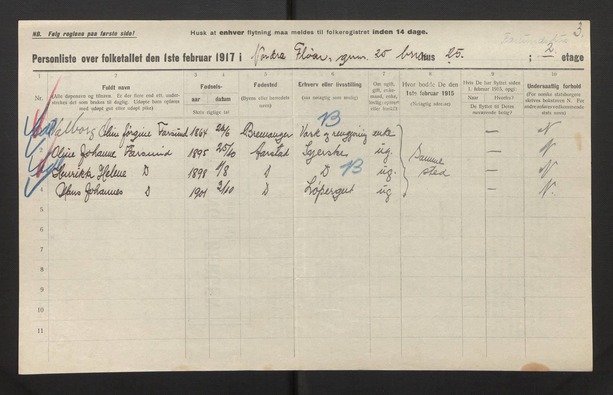 SAB, Municipal Census 1917 for Bergen, 1917, p. 54178