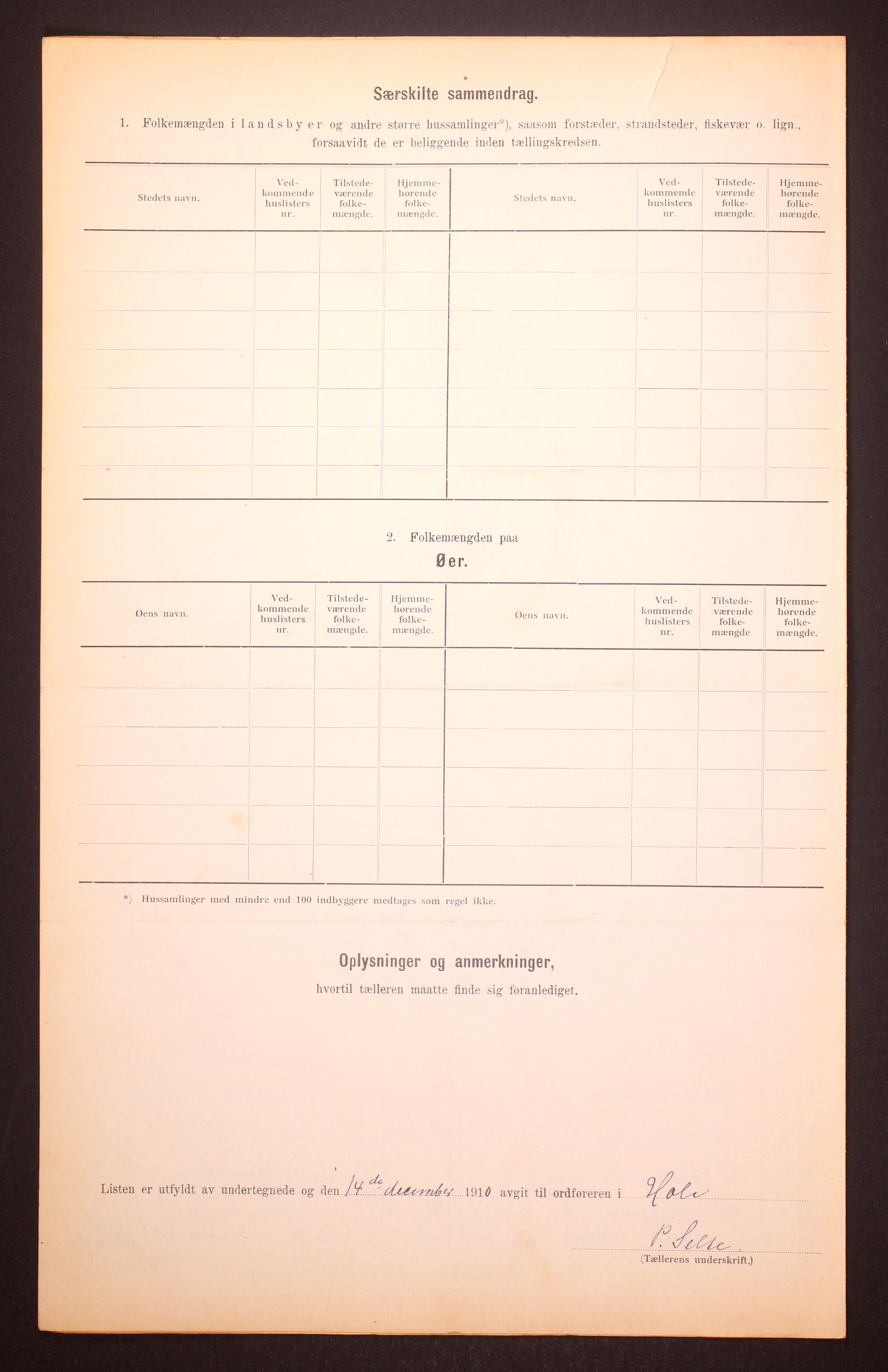 RA, 1910 census for Hole, 1910, p. 6