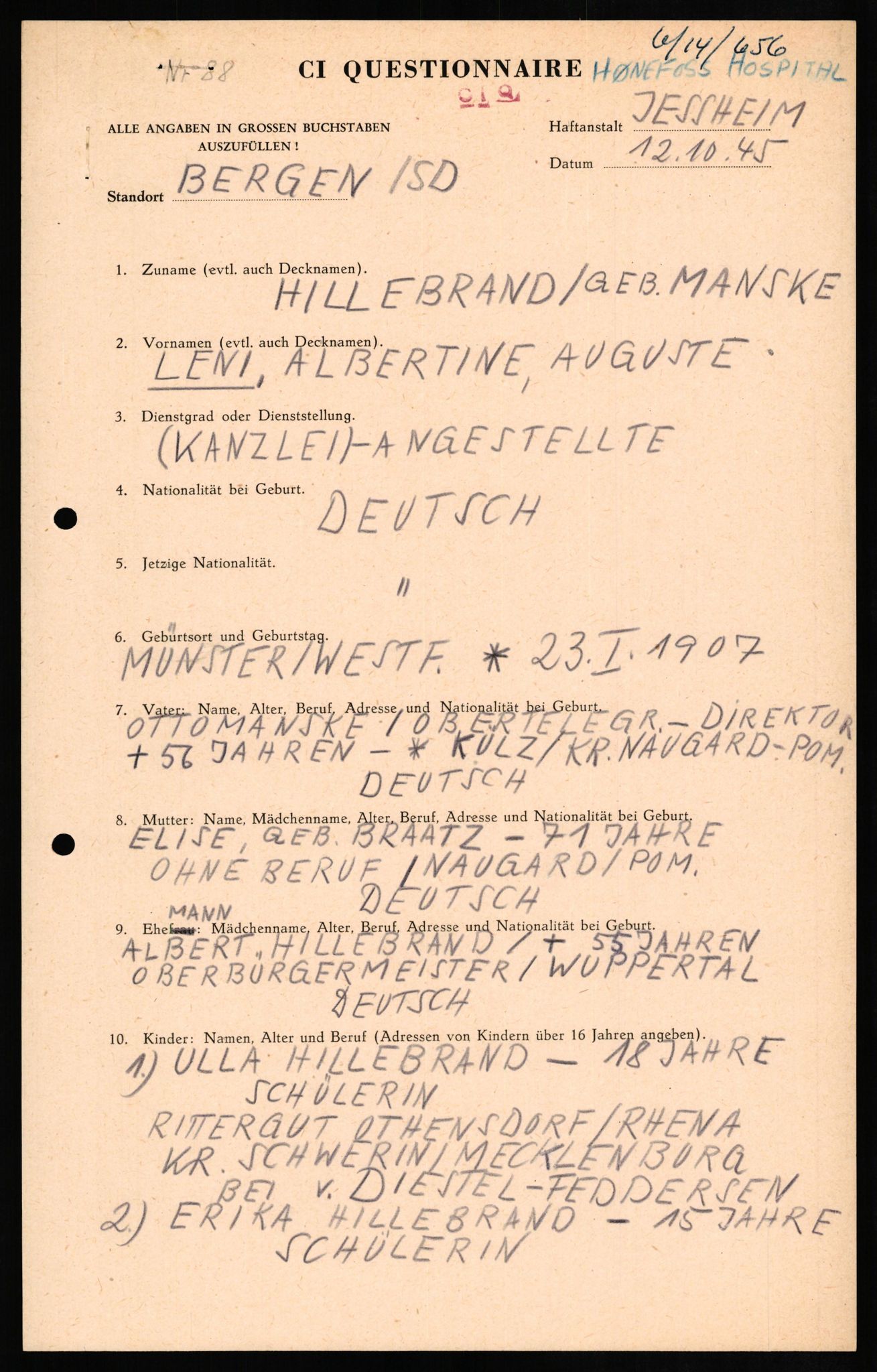 Forsvaret, Forsvarets overkommando II, AV/RA-RAFA-3915/D/Db/L0013: CI Questionaires. Tyske okkupasjonsstyrker i Norge. Tyskere., 1945-1946, p. 207