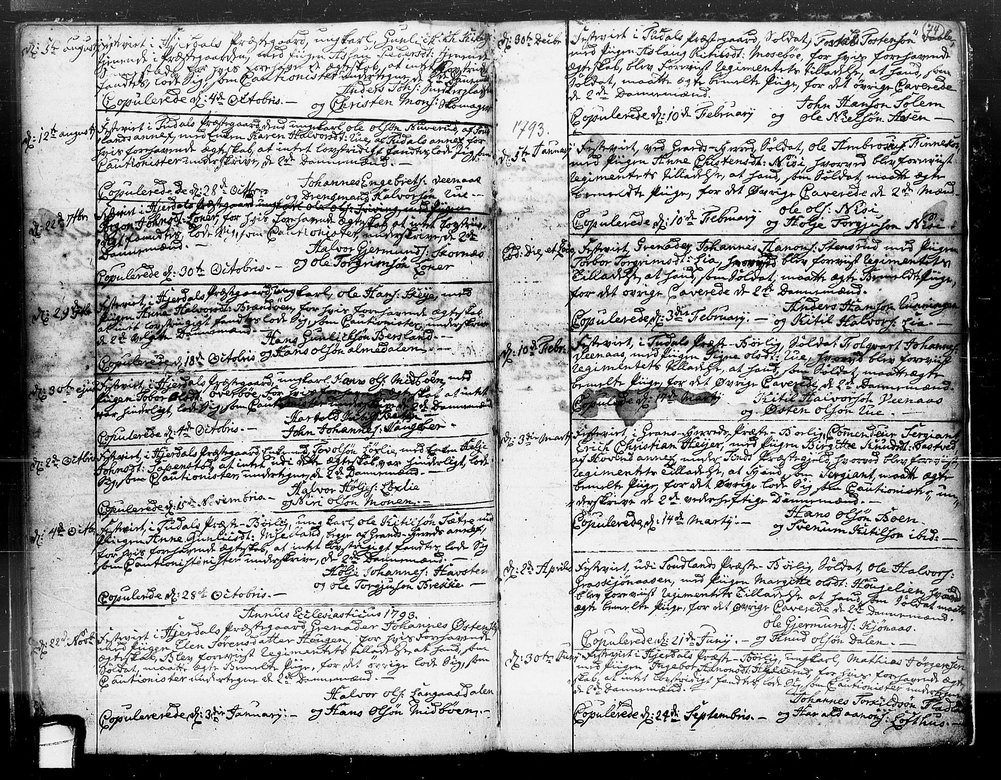 Hjartdal kirkebøker, SAKO/A-270/F/Fa/L0004: Parish register (official) no. I 4, 1727-1795, p. 74