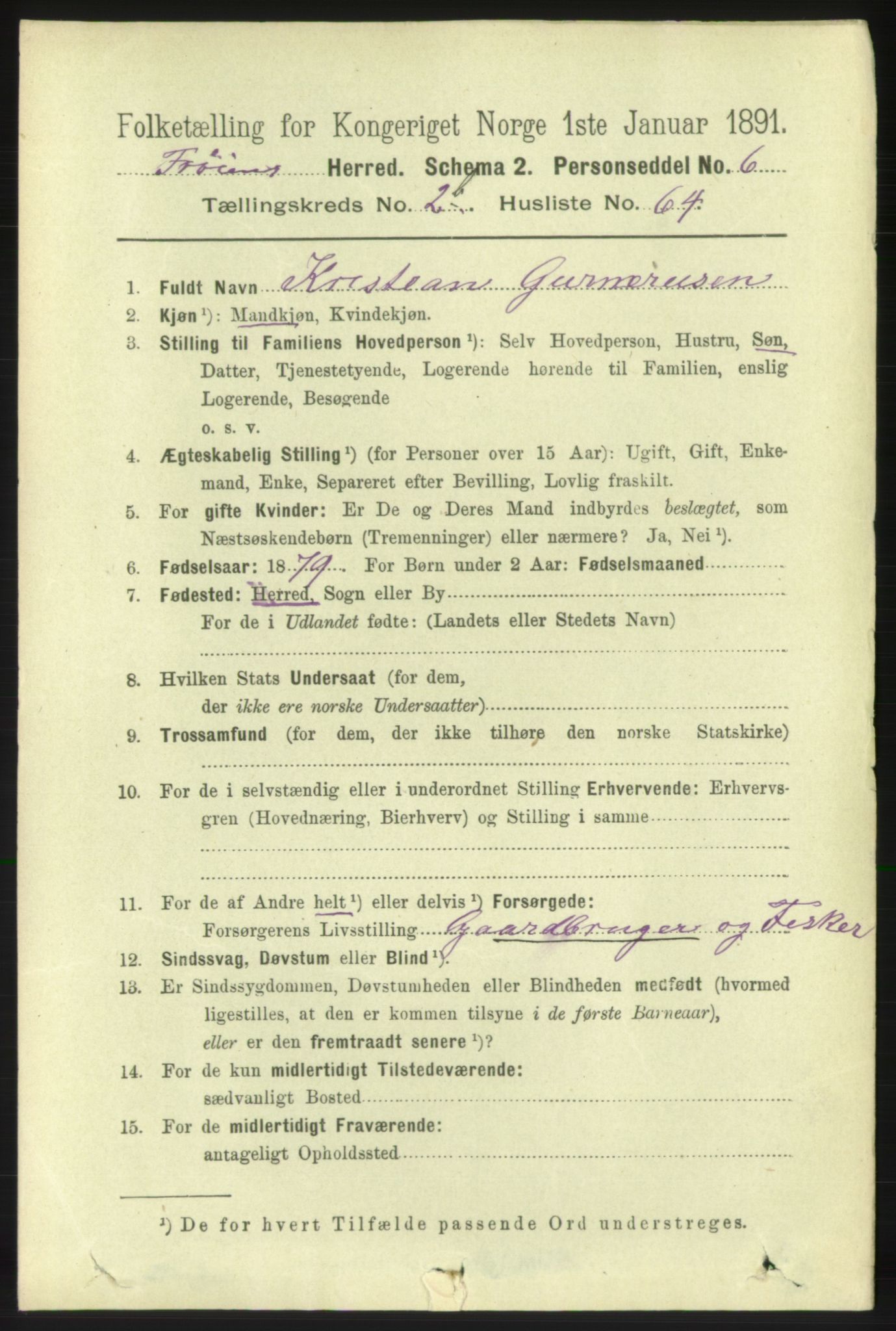 RA, 1891 census for 1619 Frøya, 1891, p. 1830