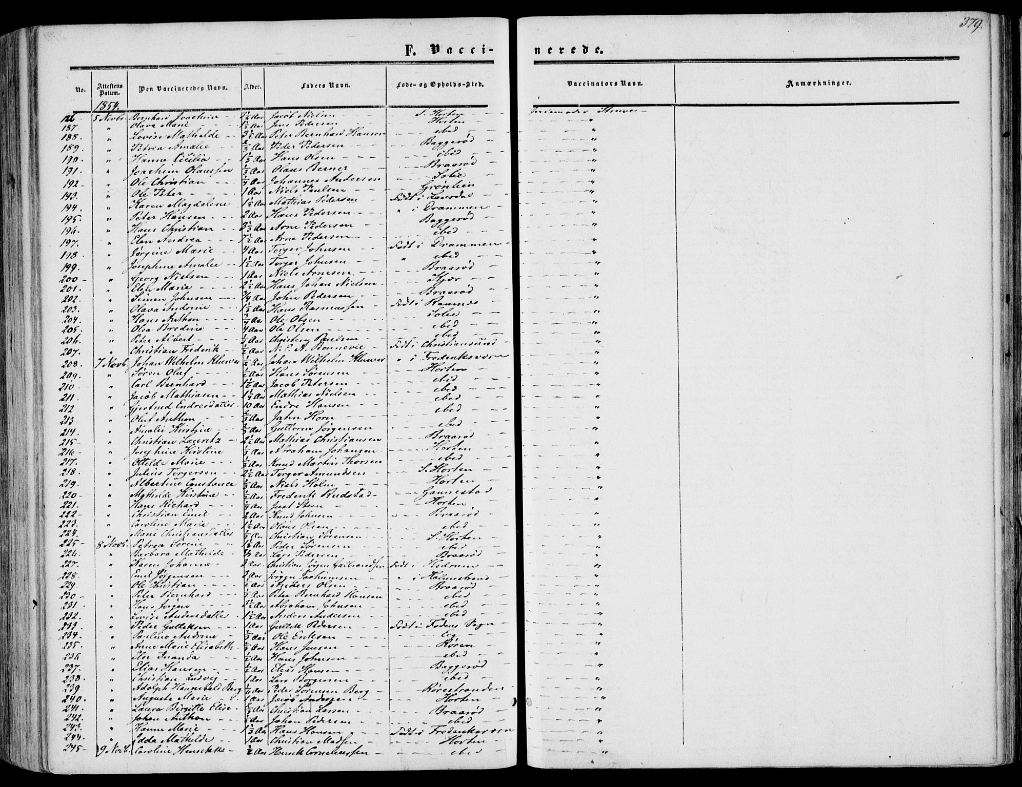 Borre kirkebøker, AV/SAKO-A-338/F/Fa/L0006: Parish register (official) no. I 6, 1852-1862, p. 379