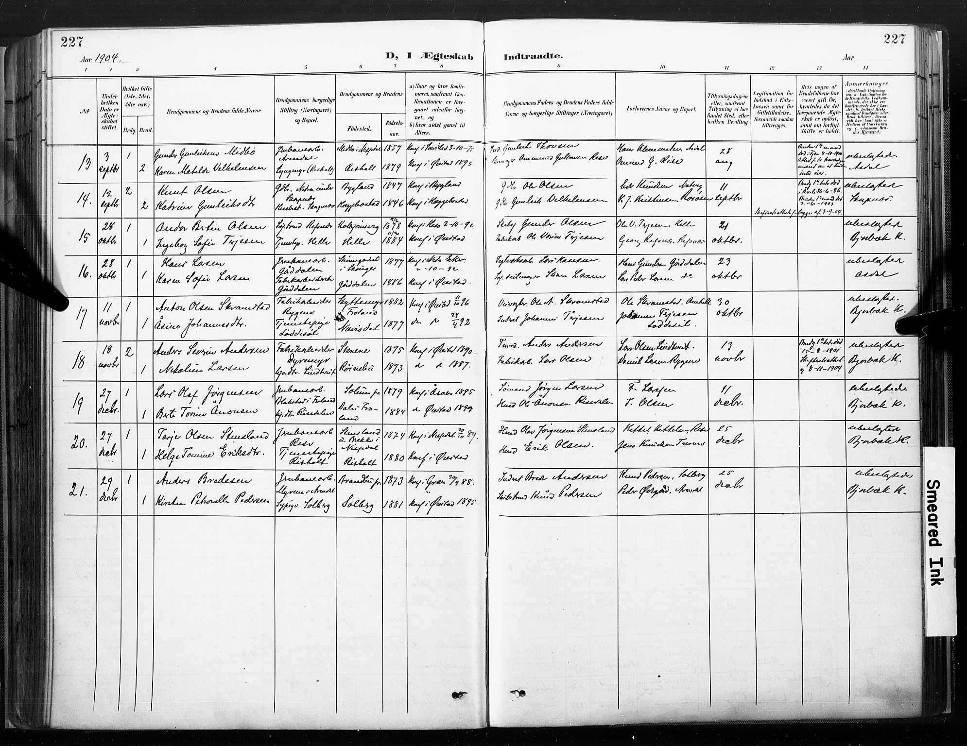 Øyestad sokneprestkontor, SAK/1111-0049/F/Fa/L0018: Parish register (official) no. A 18, 1897-1907, p. 227