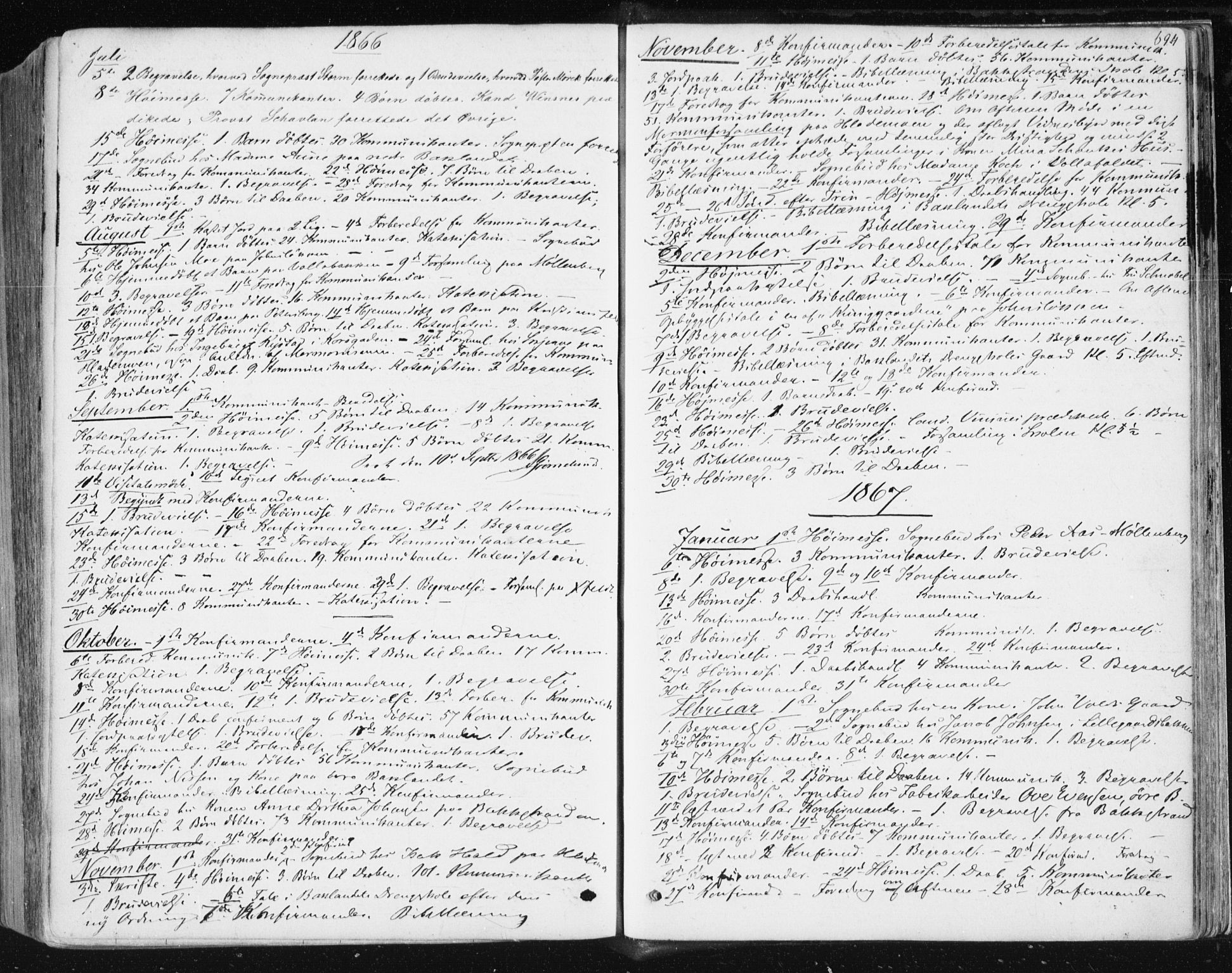 Ministerialprotokoller, klokkerbøker og fødselsregistre - Sør-Trøndelag, SAT/A-1456/604/L0186: Parish register (official) no. 604A07, 1866-1877, p. 694